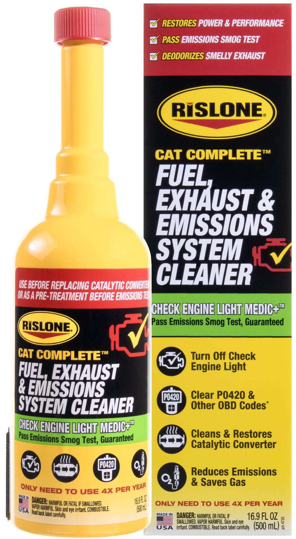 Rislone 4720 Cat Complete Fuel, Exhaust and Emissions System Cleaner,16.9 oz. | Cleans Catalytic Converter, Reduces Emissions & 