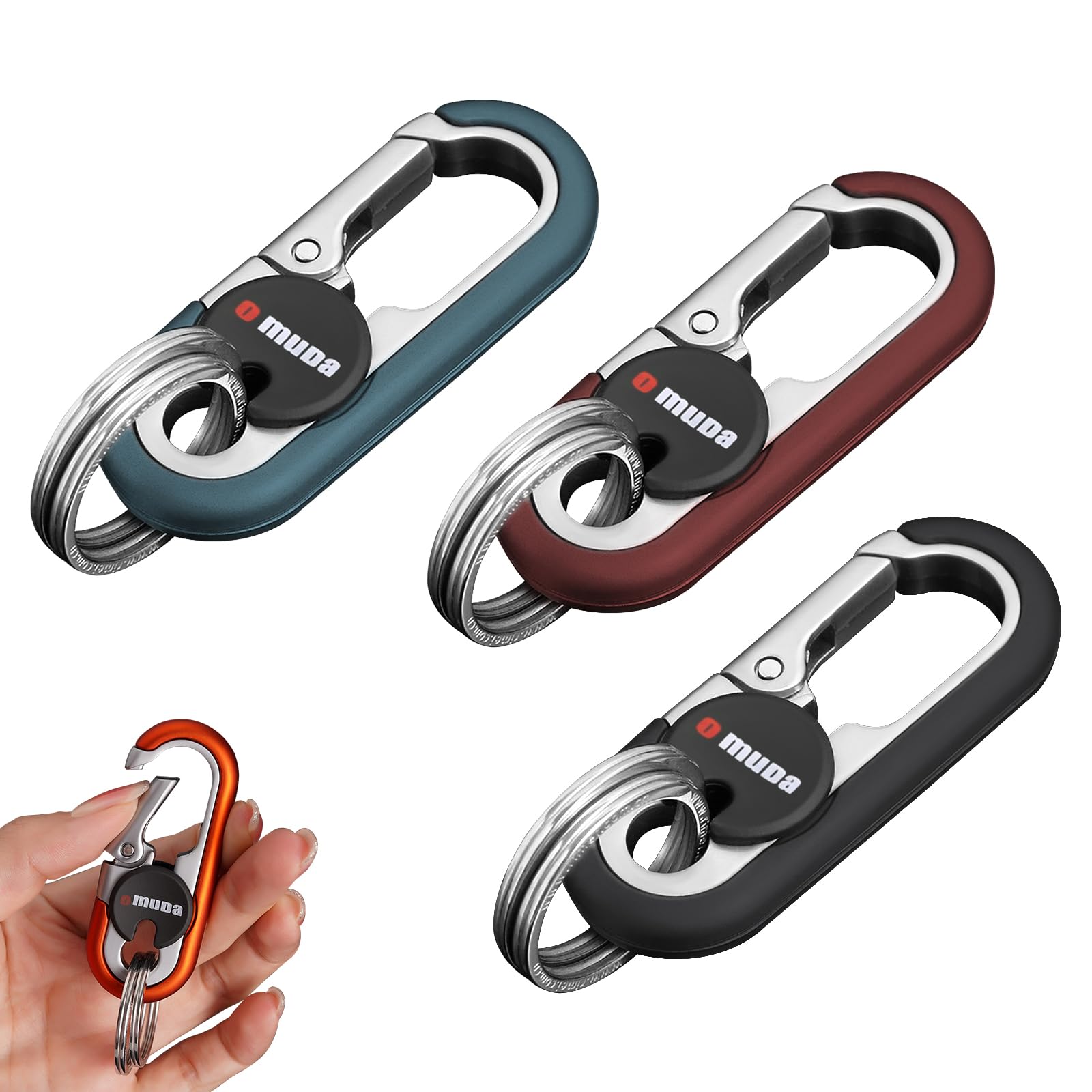 Wapsat Key Chains Men, 2024 Car Key Chain For Men, Anti-Loss Keychain With Double Keyrings, Quick Release Key Chain (3Pcs,Black+