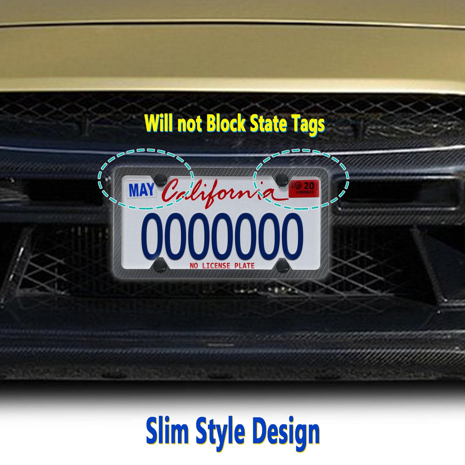 Aootf Carbon Fiber License Plate Frames -4 Holes Black Aluminum Car Tag Cover Holder Printing Carbon Fiber Pattern, Metal Slim S