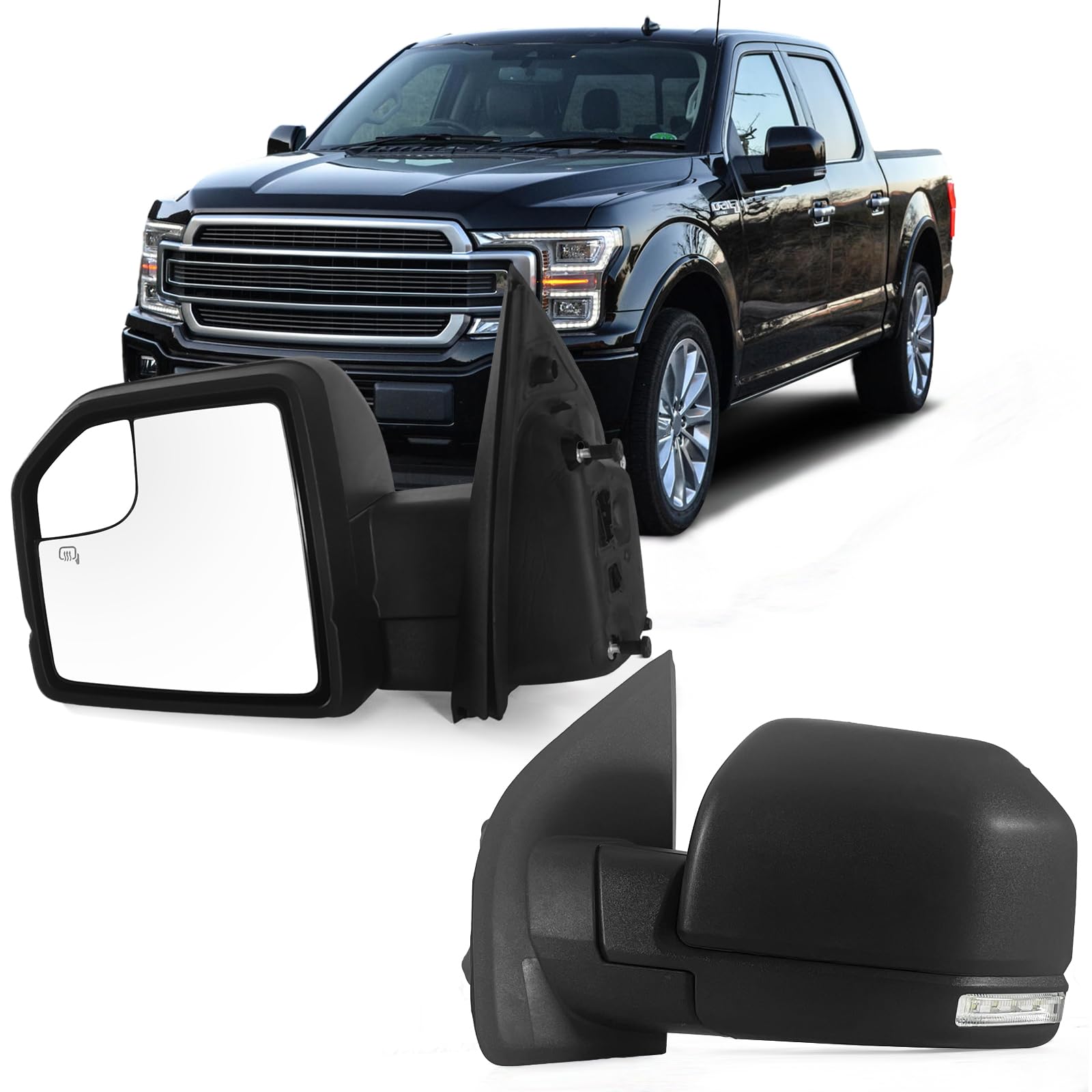 Lqito Left Driver Door Mirror Fits 2015-2021 F150 With Heated,Turn Signal, Power Glass, Puddle lights And Clearance Lamp Replace