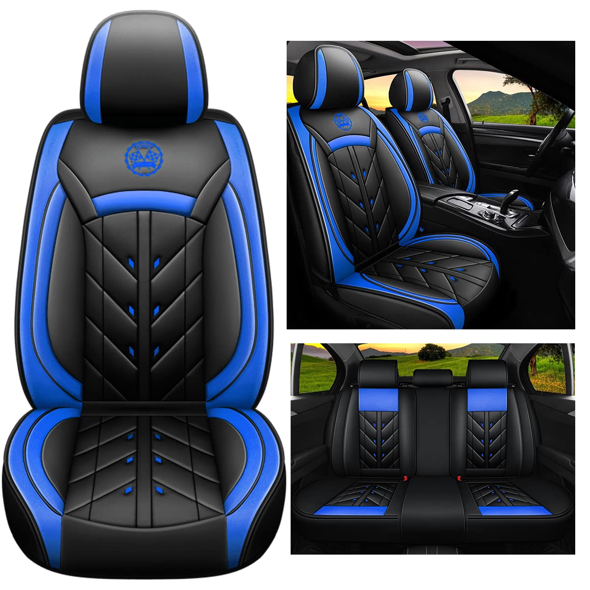 YXQYOEOSO Car Seat Cover 5-Seats Full Set Universal fit, Suitable for Most Cars, SUV, Airbags Compatible with Synthetic Leather