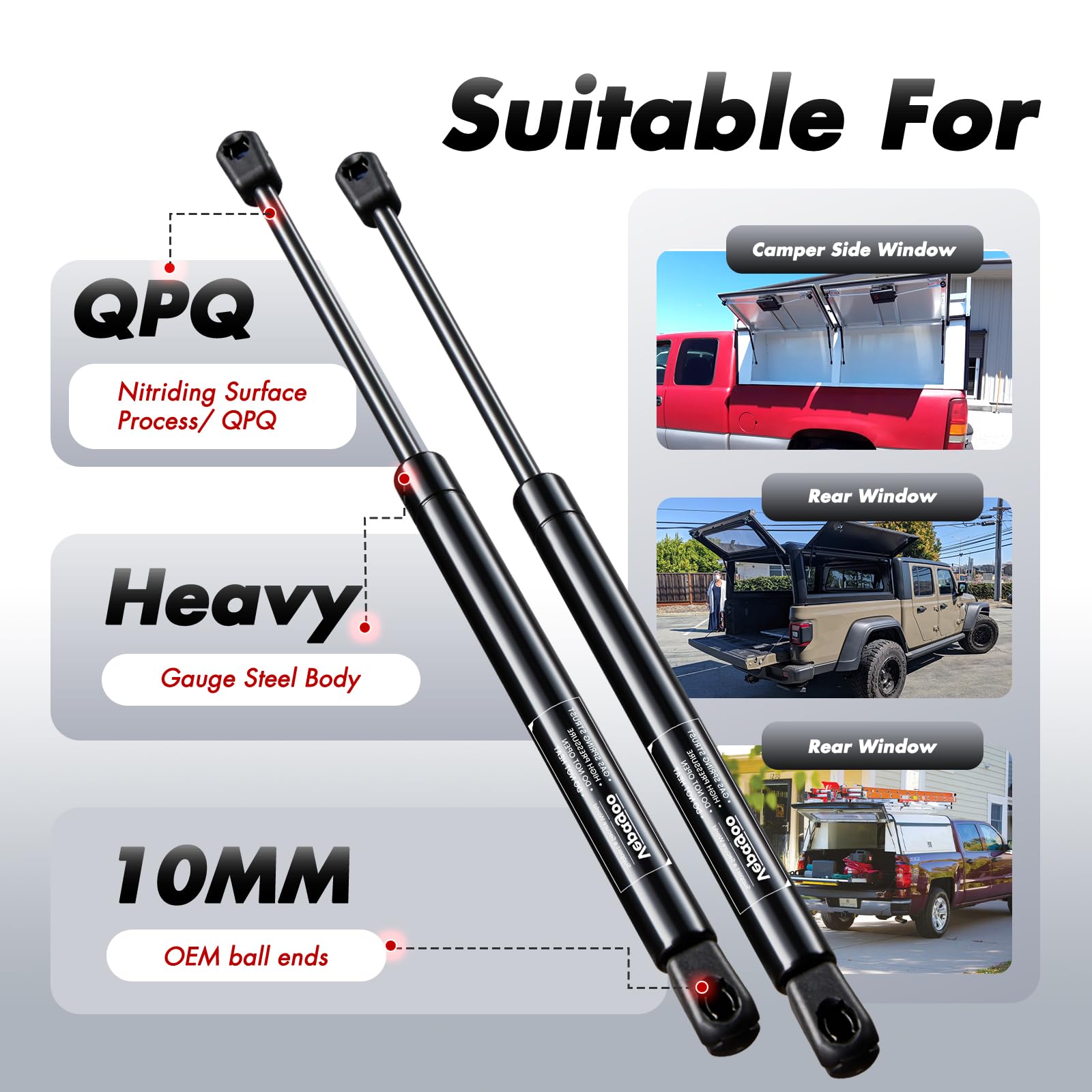 Vepagoo C16-15091 13 Inch 25Lb/111N Gas Shock Strut For Snugtop Leer Are Atc Camper Shell Topper Rear Window, Hydraulic Lift Sup