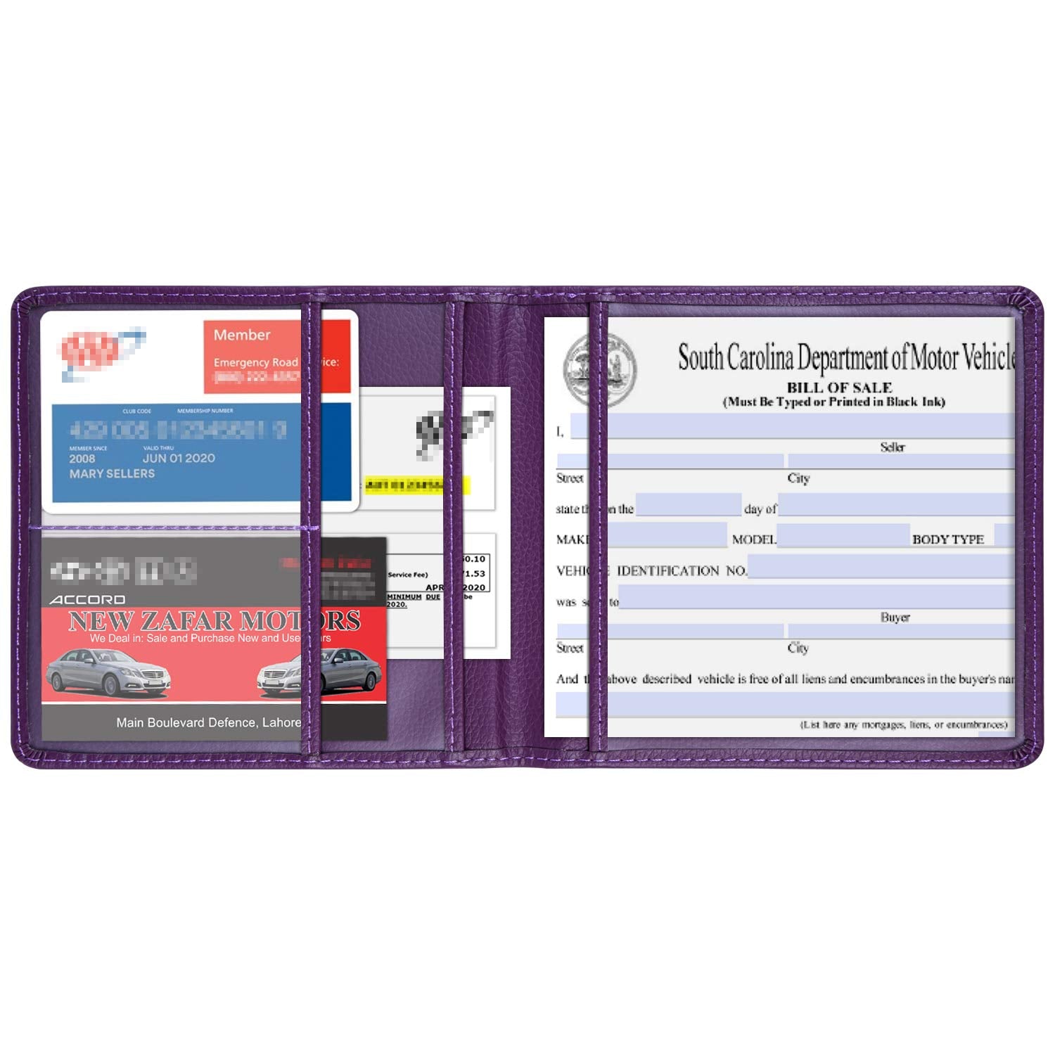 Wisdompro Car Registration And Insurance Holder - Premium Pu Leather Vehicle Glove Box Organizer For Document, License - Purple