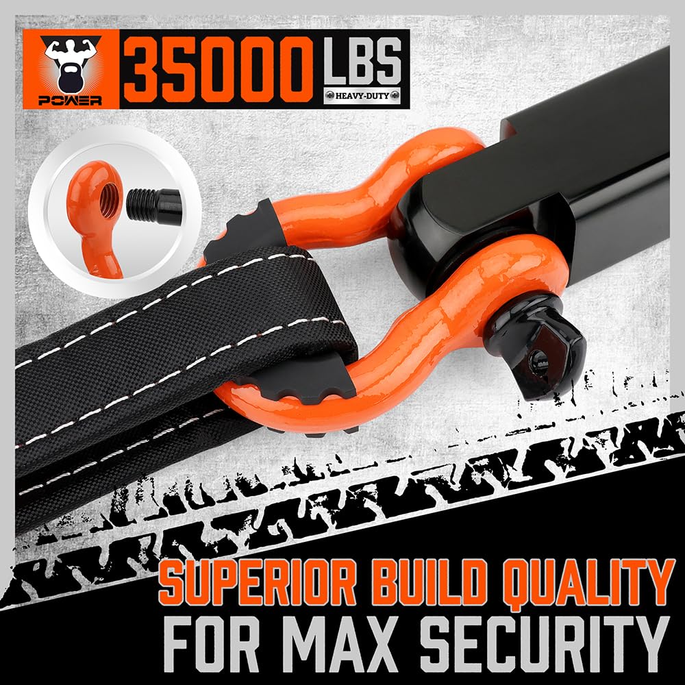 Horusdy Nylon Heavy Duty Tow Strap Recovery Strap With Hooks 3'' X 30Ft - 35,000 Lbs Break Strength, 2'' Shackle Hitch Receiver