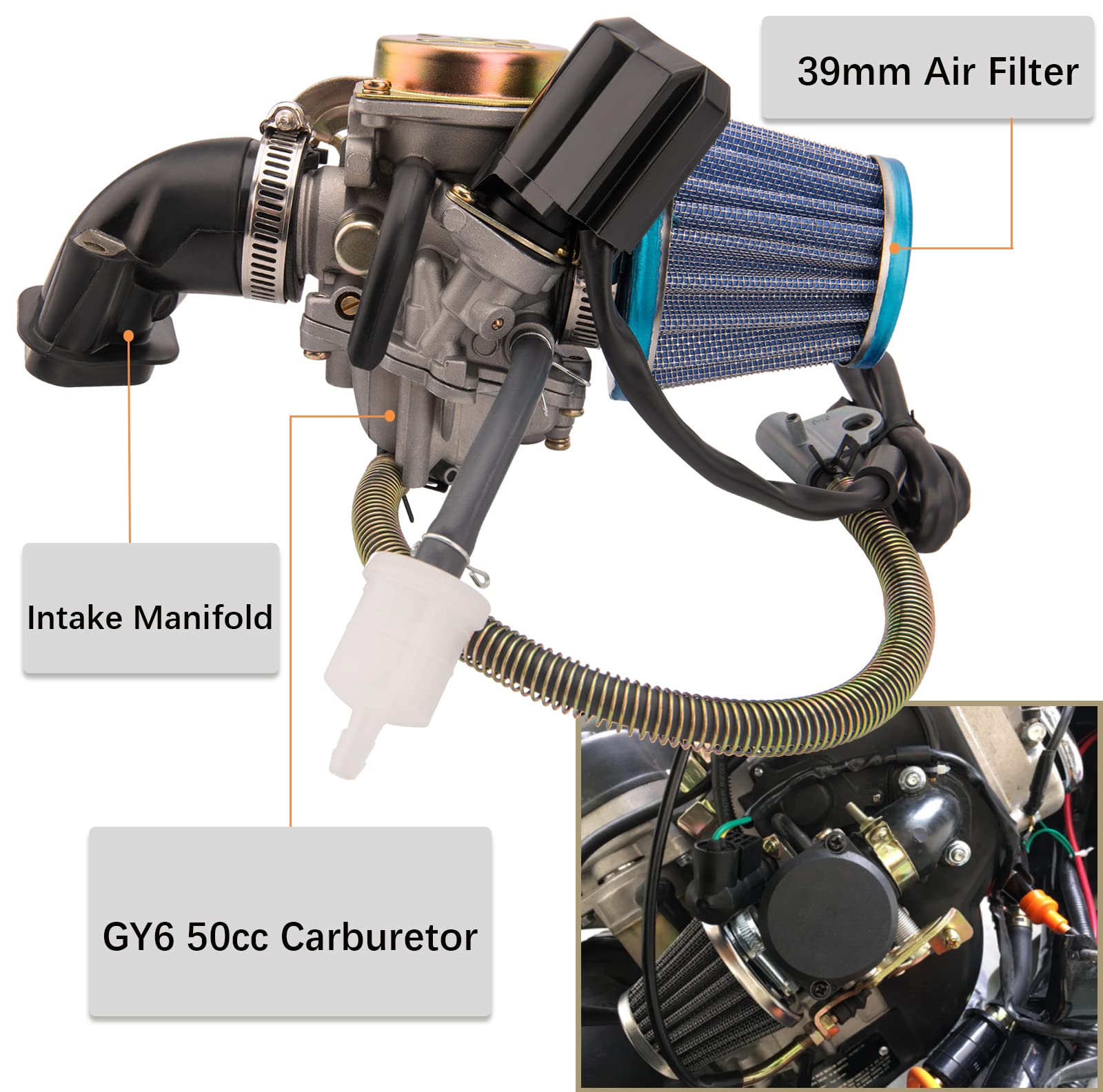 50CC Carburetor 4 Stroke GY6 High Performance 139QMB Carburetor for 49cc 50cc Scooter Moped PD18J Carb Engine, 50 cc Carburetor,