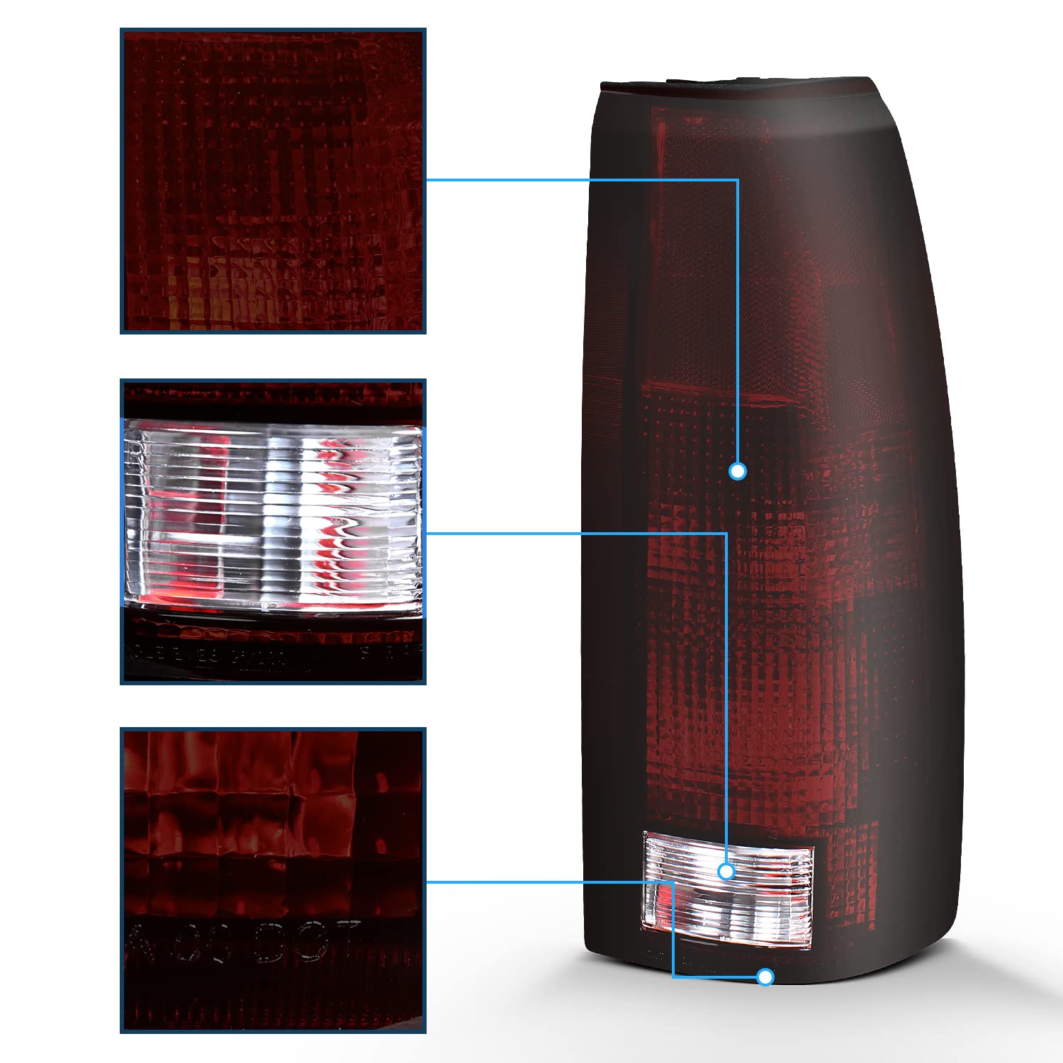 Amerilite For 1988-2000 C/K Truck Tahoe Fullsize Blazer Sierra Suburban Oe Dark Red Rear Brake Lamp Replacement Tail Lights Asse
