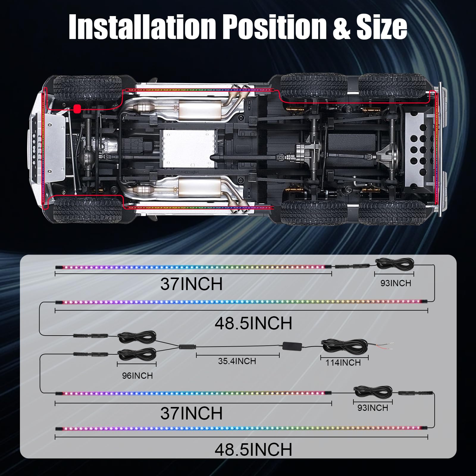Livtee Underglow Led Lights Kit, Rgb Strip Lights With App Control For Music And Diy Modes, Under Glow Kit For Cars, Vans, Suvs,