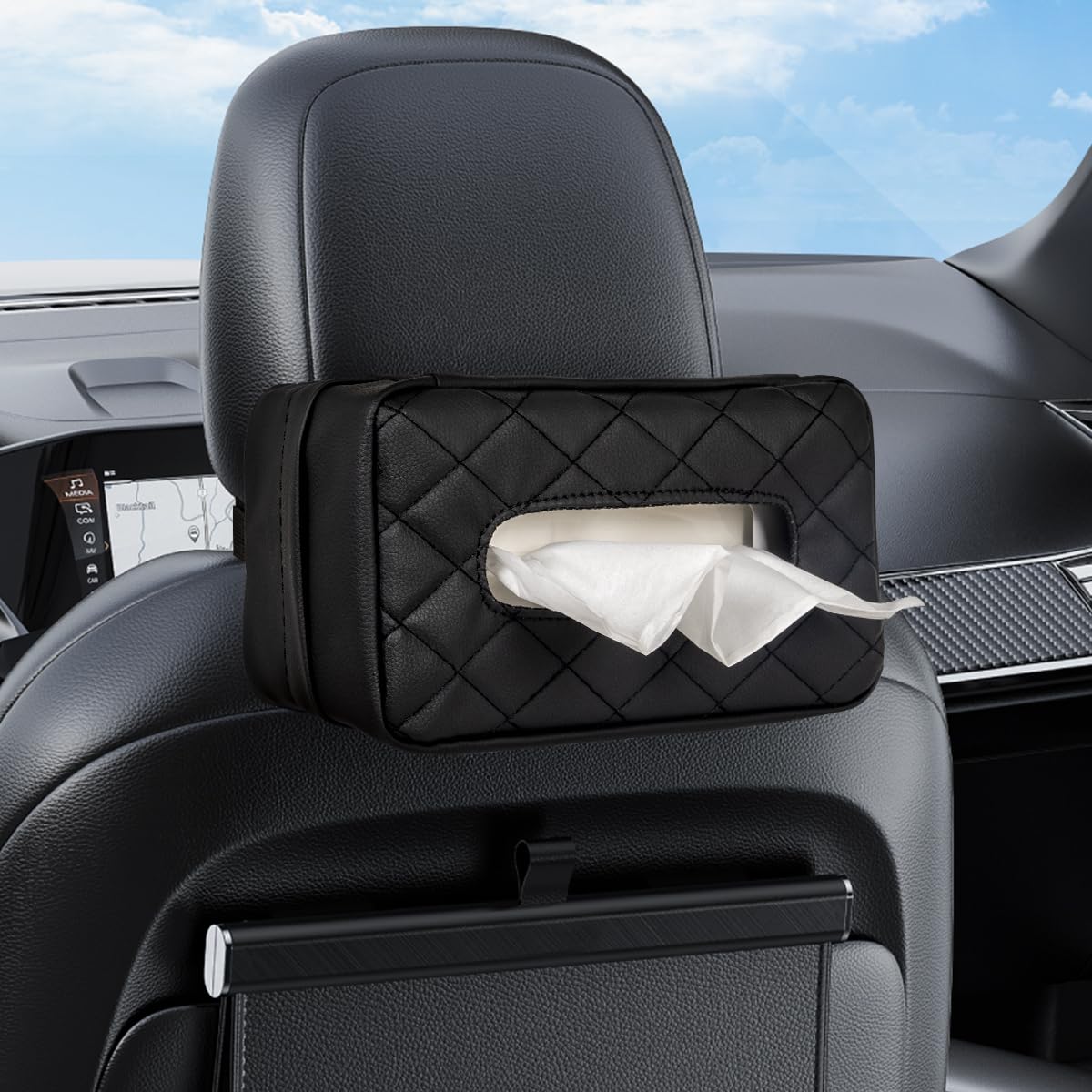 VETERBONE Car Tissue Holder, Standard Tissue Holder for Car Pu Leather Car Napkin Holder, Car Backseat Extra Large Tissue Organi