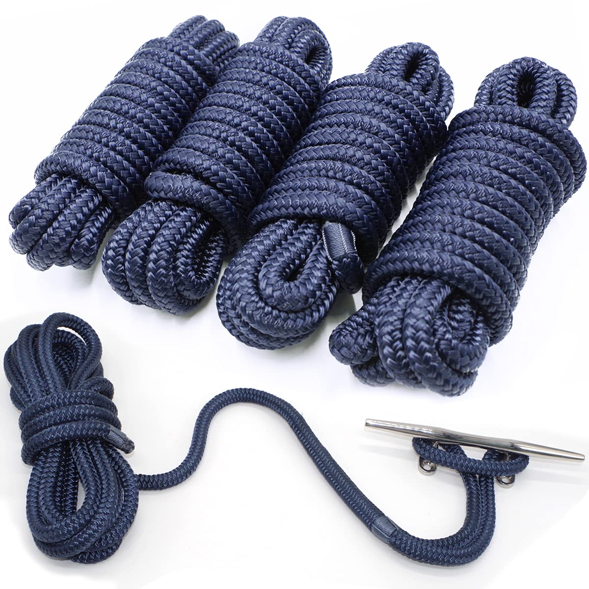 Innocedear 4 Pack 12A X 15A Dock Linesmarine-Grade Double-Braided Nylon Dock Line With 12A Eyelethi-Performance Boat Rope Moorin