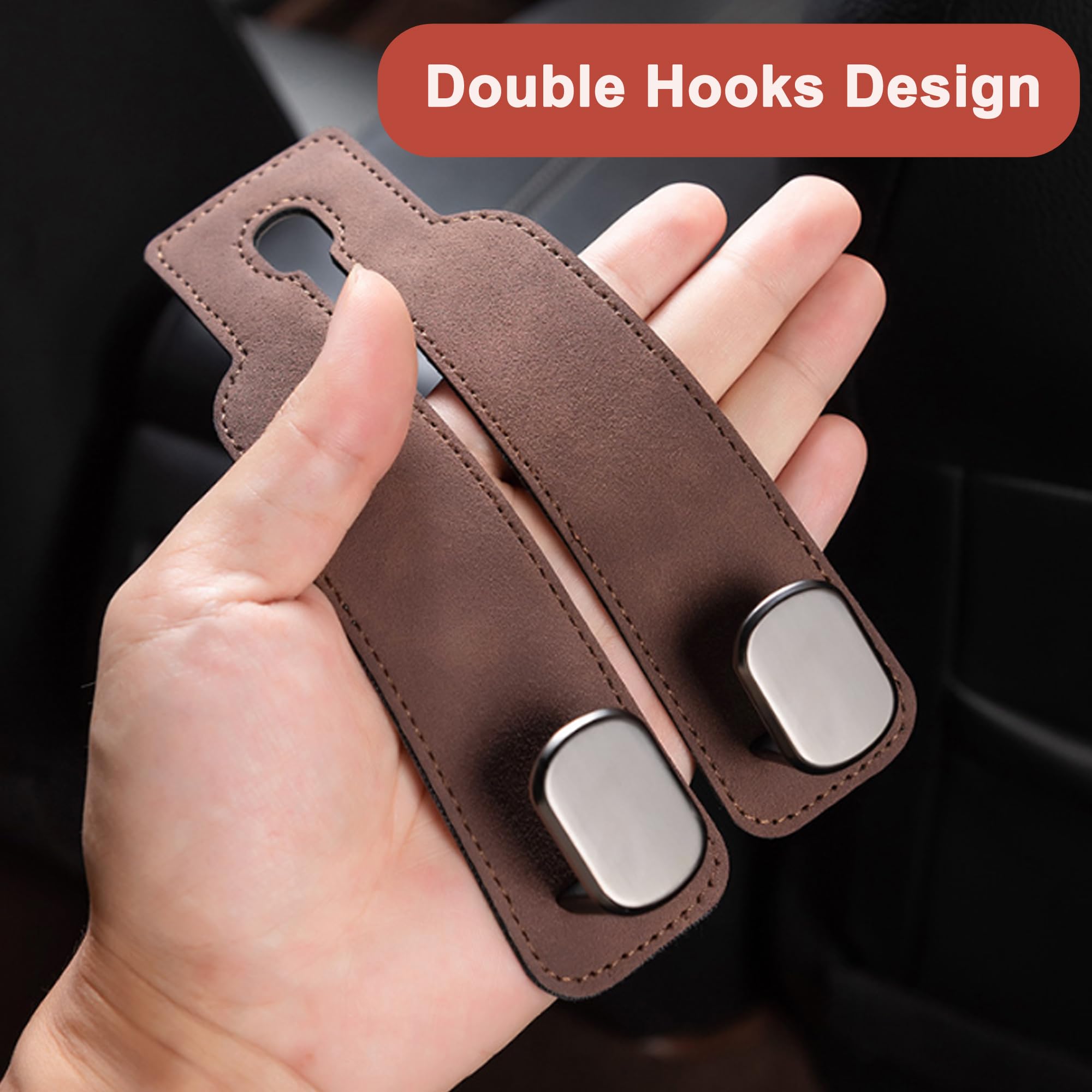 Amelity Car Hooks For Purses And Bags, Headrest Hooks For Car, Purse Hook For Car, 2 In 1 Car Seat Hooks For Headrest (Brown - 2