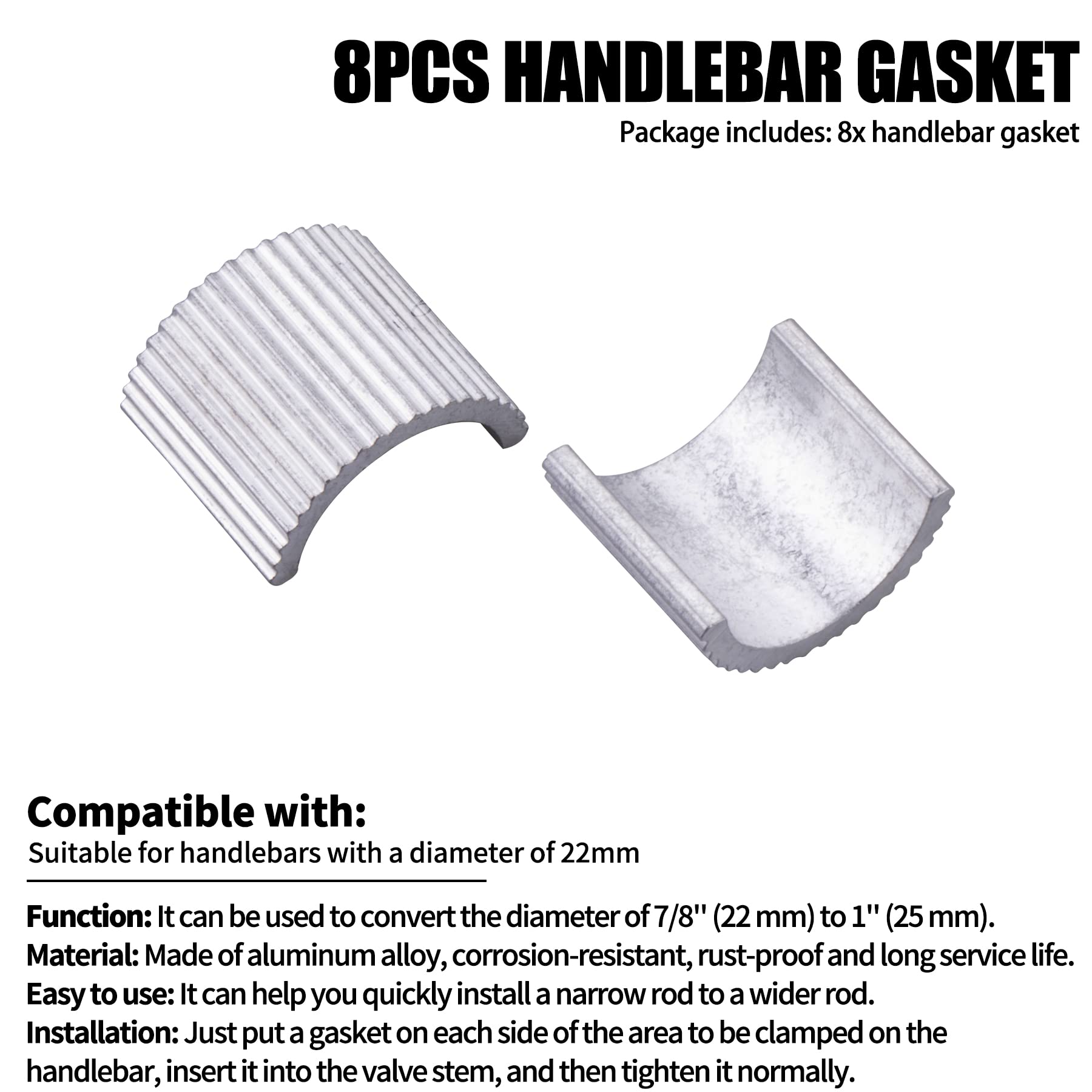 Mwmnun 8Pcs Handlebar Shim 7/8' Handlebars To 1' Motorcycle Handle Bar Spacer Conversion Shims With Handlebar Mounts Risers Clamp Conversion Shims Reducer Spacers