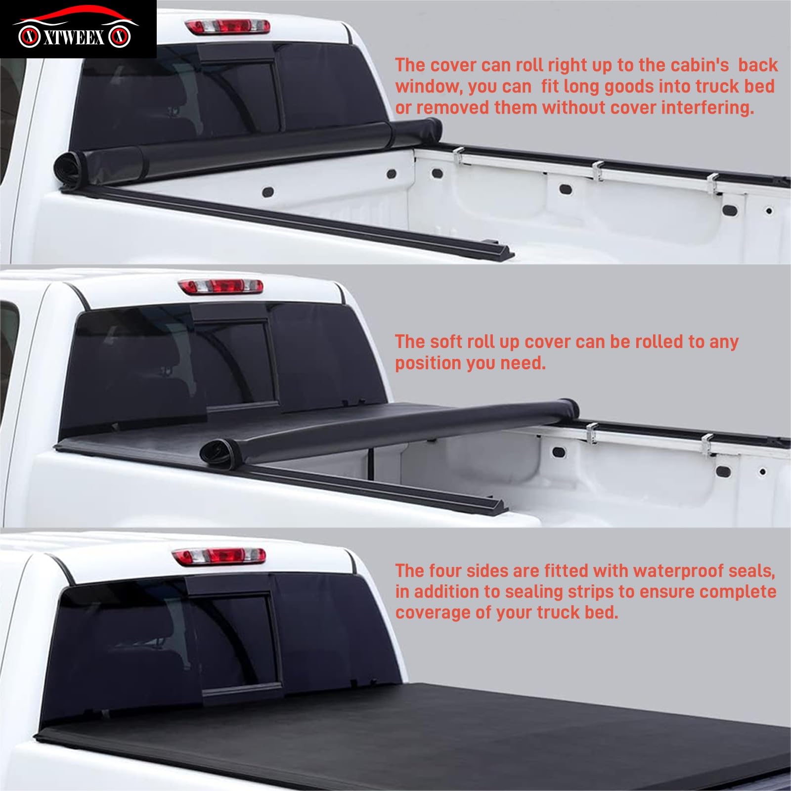 Xtweex Soft Roll Up Truck Bed Tonneau Cover Fits 6.2Ft For 2015-2025 Chevrolet Colorado/Gmc Canyon Fleetside 6.2 Ft (74') Bed