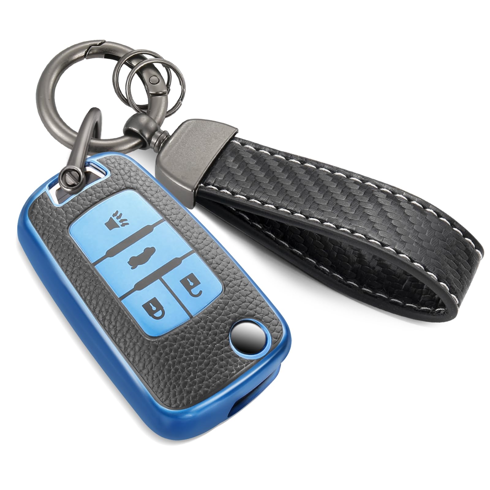 Ctrinews For Chevy Key Fob Cover With Carbon Fiber Style Belt Keychain,Upgraded Tpu Surface Grain Key Case For Cruze Equinox Mal
