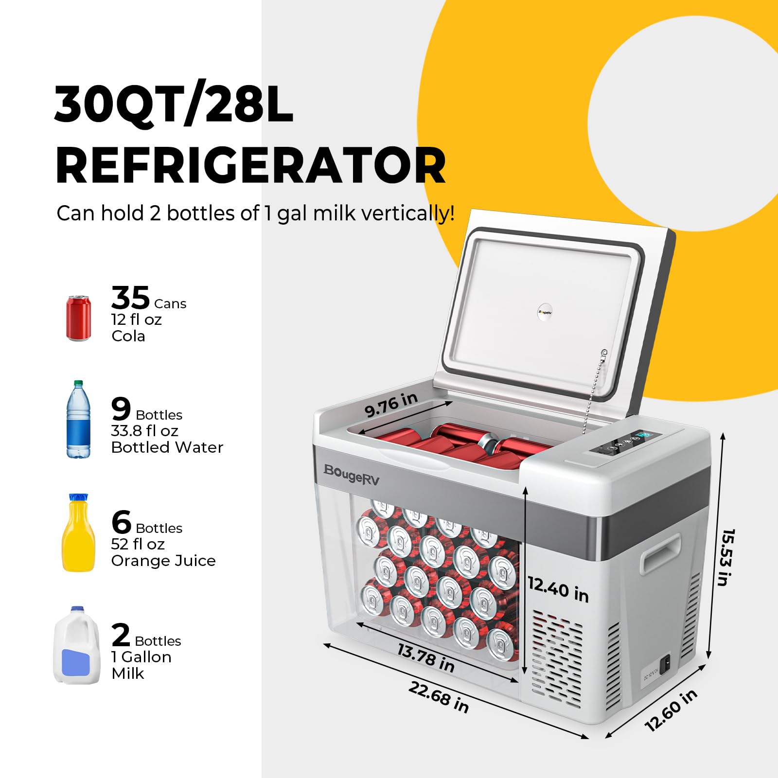 Bougerv 12 Volt Refrigerator With Cover 12V Car Fridge 30 Quart Portable Freezer Compressor Cooler Compressor Freezer, 12/24V Dc