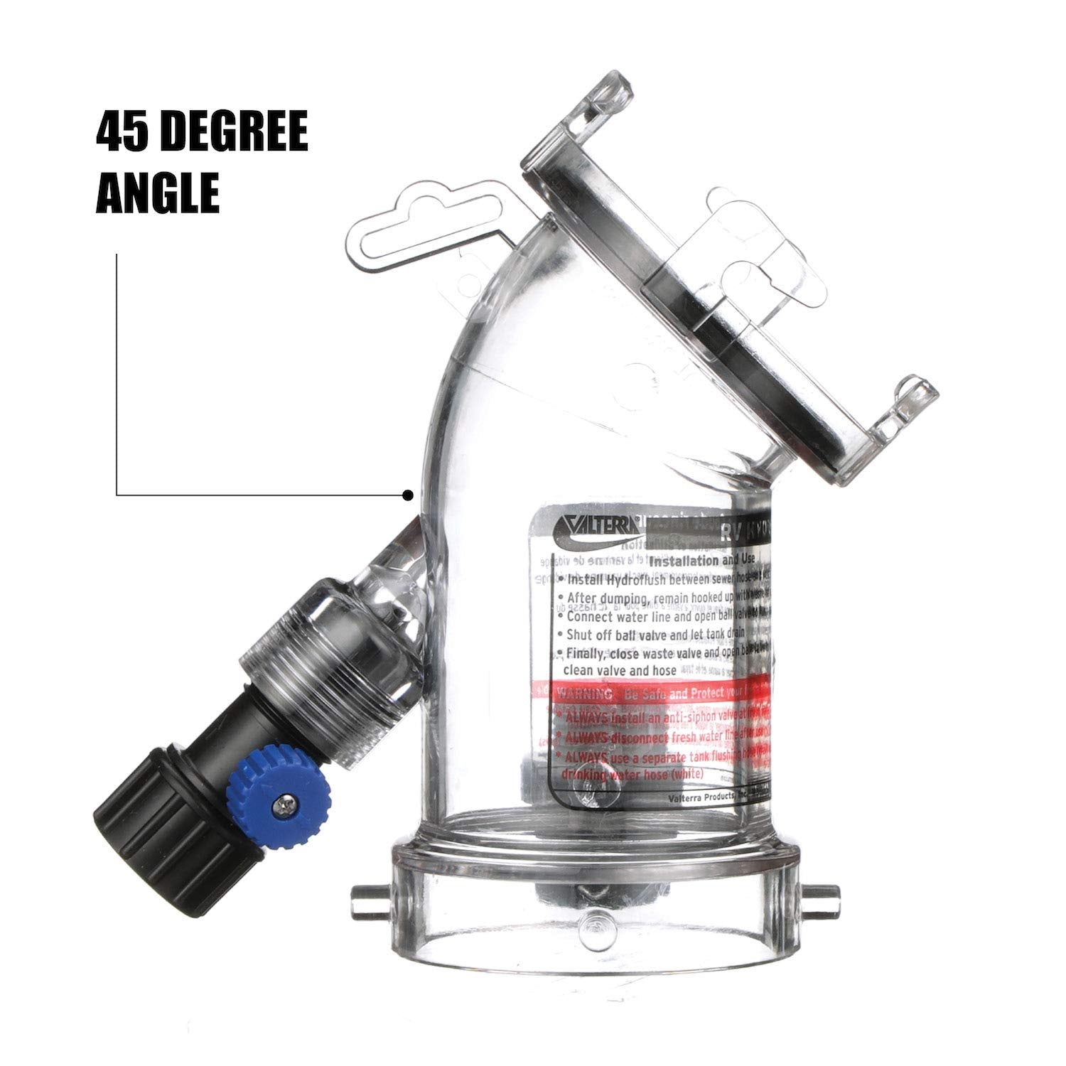 Valterra 45 Degree Hydroflush Attachment With Removable Anti-Siphon Valve For Rv, Camper, Trailer -F02-4100