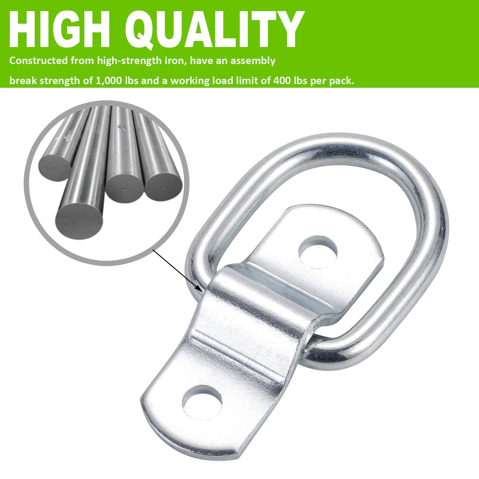 Czc Auto 6 Pack D Ring Tie Down Anchors 1/4'' Heavy Duty Iron Trailer Tie Down Hooks For Truck, Trailer, Camper, Warehouse, Boat