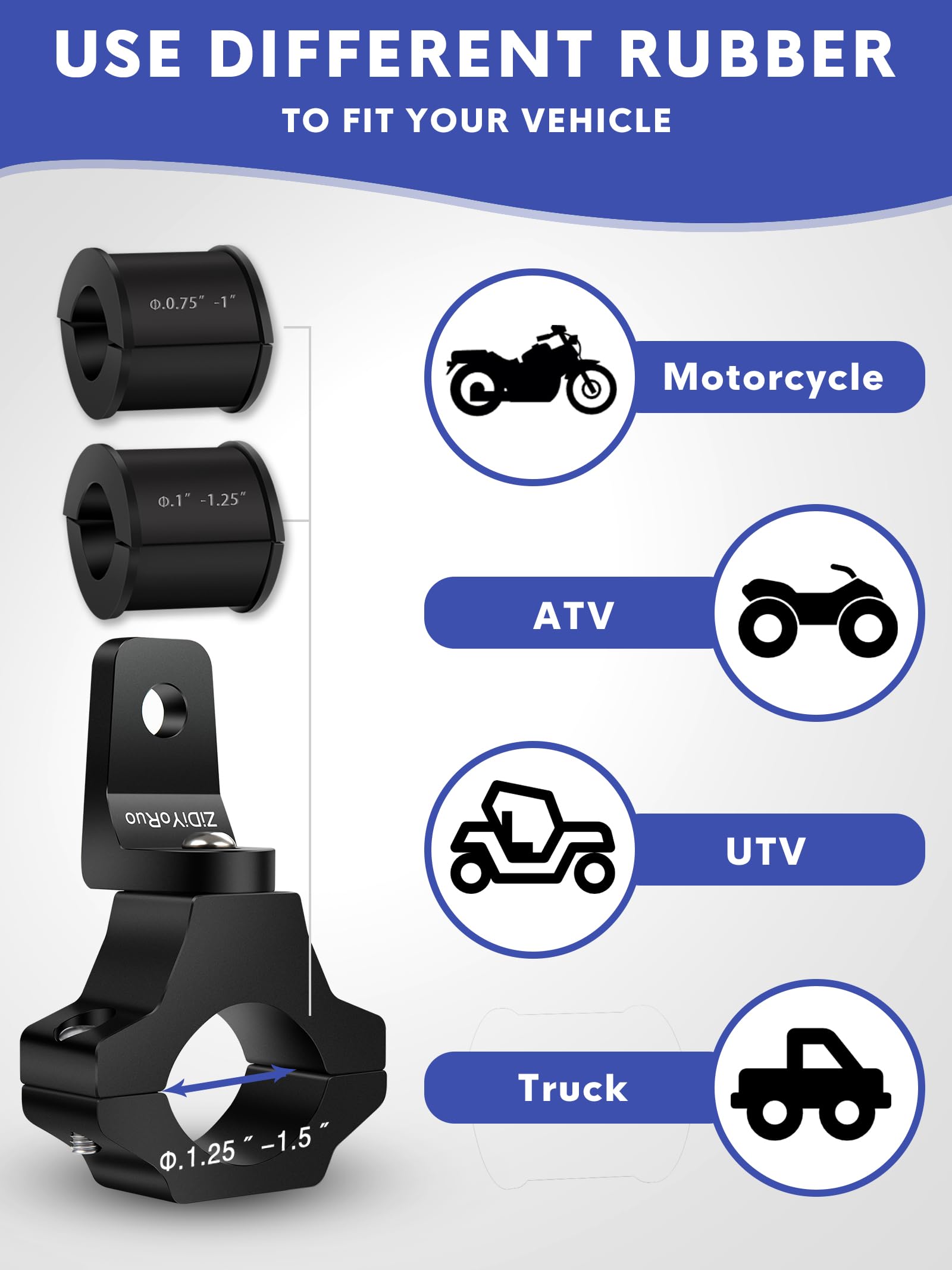 Zidiyoruo Light Bar Mount For Atv- 360 Solid Aluminum Alloy Bracket For Fog Led And Driving Lights. Fits 0.75''-1.5'' Bars, Set