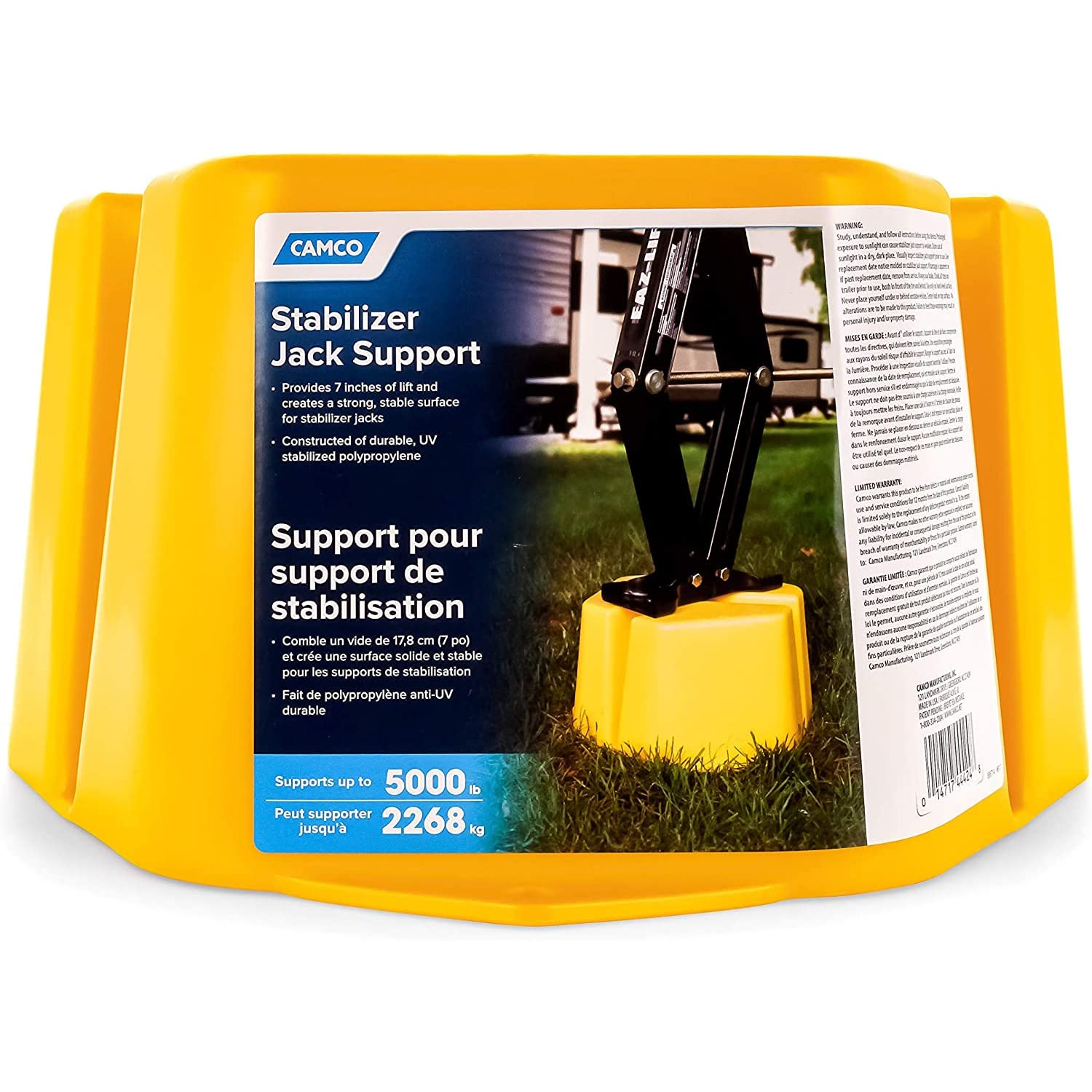 Camco Yellow Stabilizer Jack Support - Provides a Sturdy, Durable Surface for Stabilizer Jacks | Offers 7&quot; of Lift| Constructed with Durable UV Resistant Material - (44424)