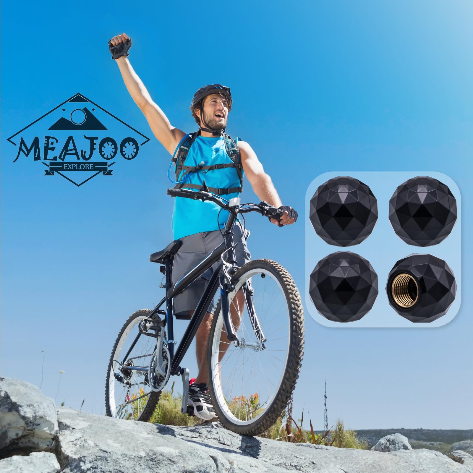 Meajoo 4Pcs Sparkle Ball Style Tire Valve Stem Caps, Air Caps Cover, With Rubber O-Ring, Palstic Air Leakproof Valve Caps Cover