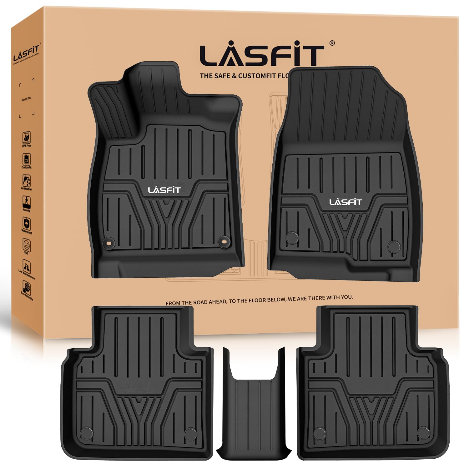 Lasfit Floor Mats For Honda Accord Sedan 2018 2019 2020 2021 2022 (Include Hybrid Models), All Weather Tpe Custom Fit Floor Line