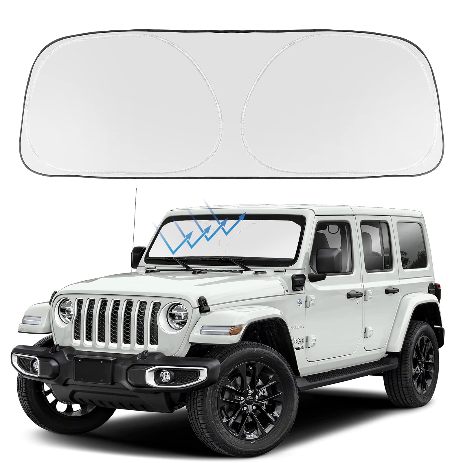 Proadsy 2025 Upgrade Front Windshield Sun Shade Foldable Sunshade Protector Custom Fit 2018-2024 2025 Jeep Wrangler Jl Jlu & Gladiator Jt Accessories