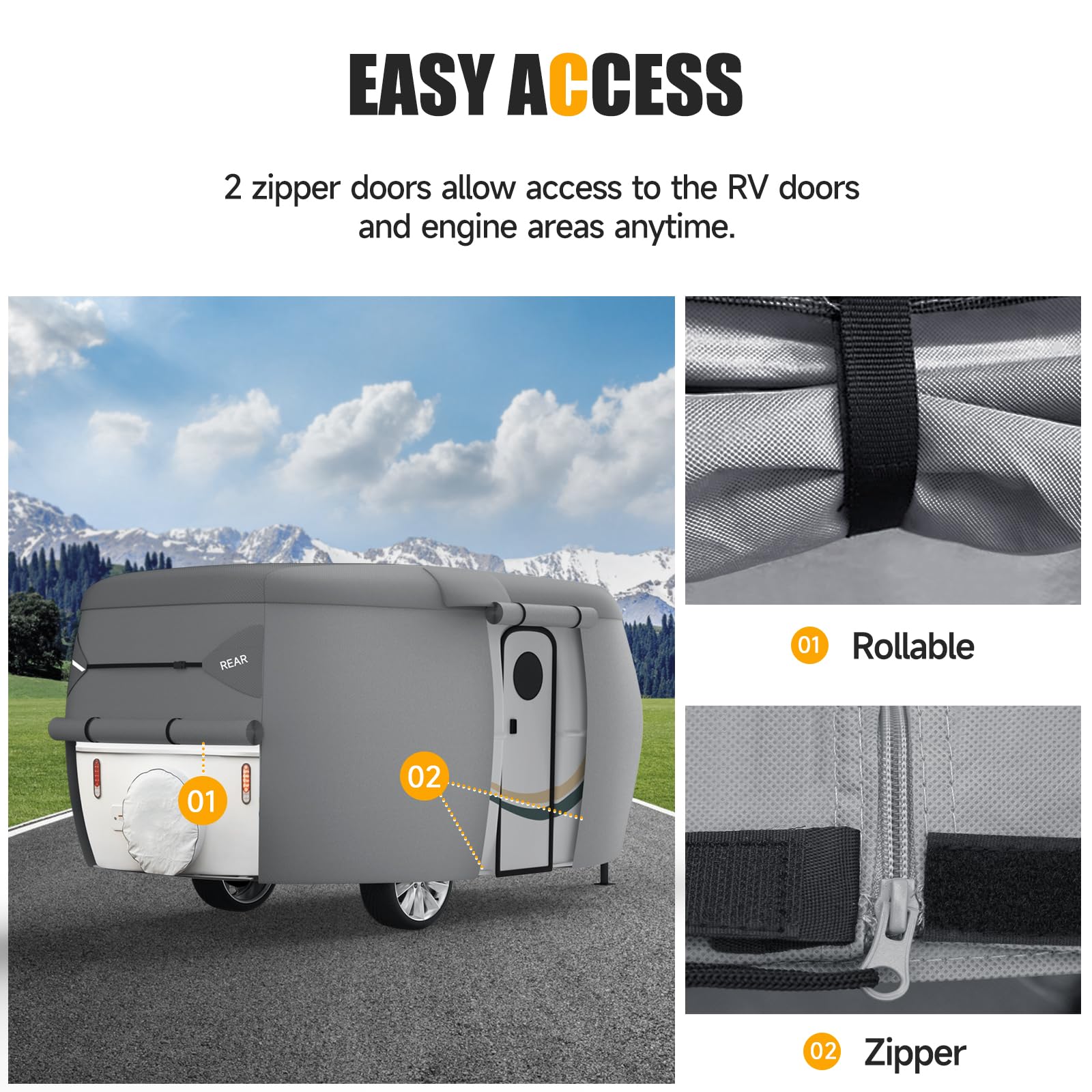 Travel Trailer Cover, 7 Layers Fiberglass Camper Rv Cover (Fits 13' - 16' Trailers), Tear Resistant Waterproof Motohome Trailer