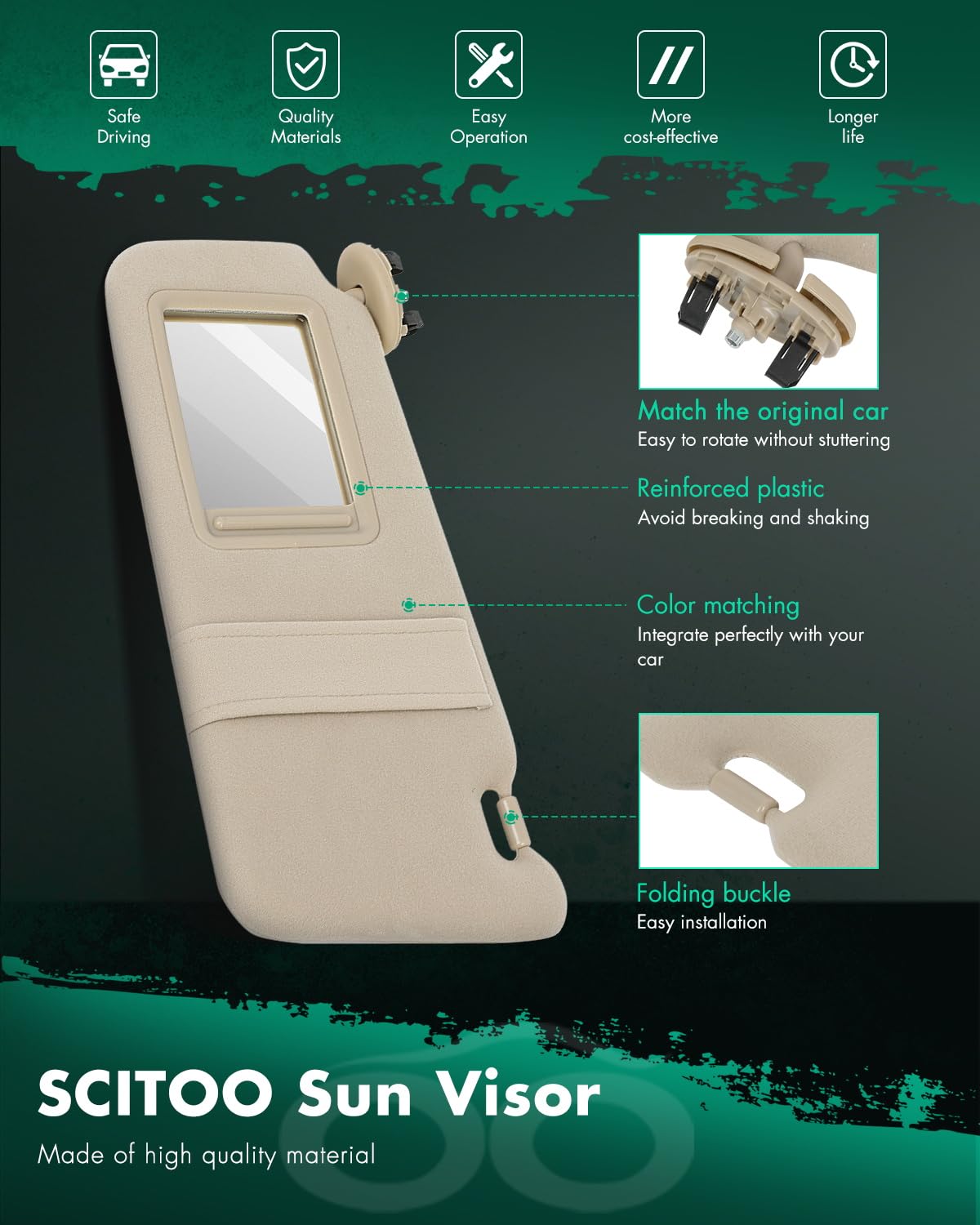 Scitoo Car Sun Visor Assbembly With Mirror Fit For 2006-2011 For Toyota For Camry Beige Without Sunroof(Left Driver & Right Pass