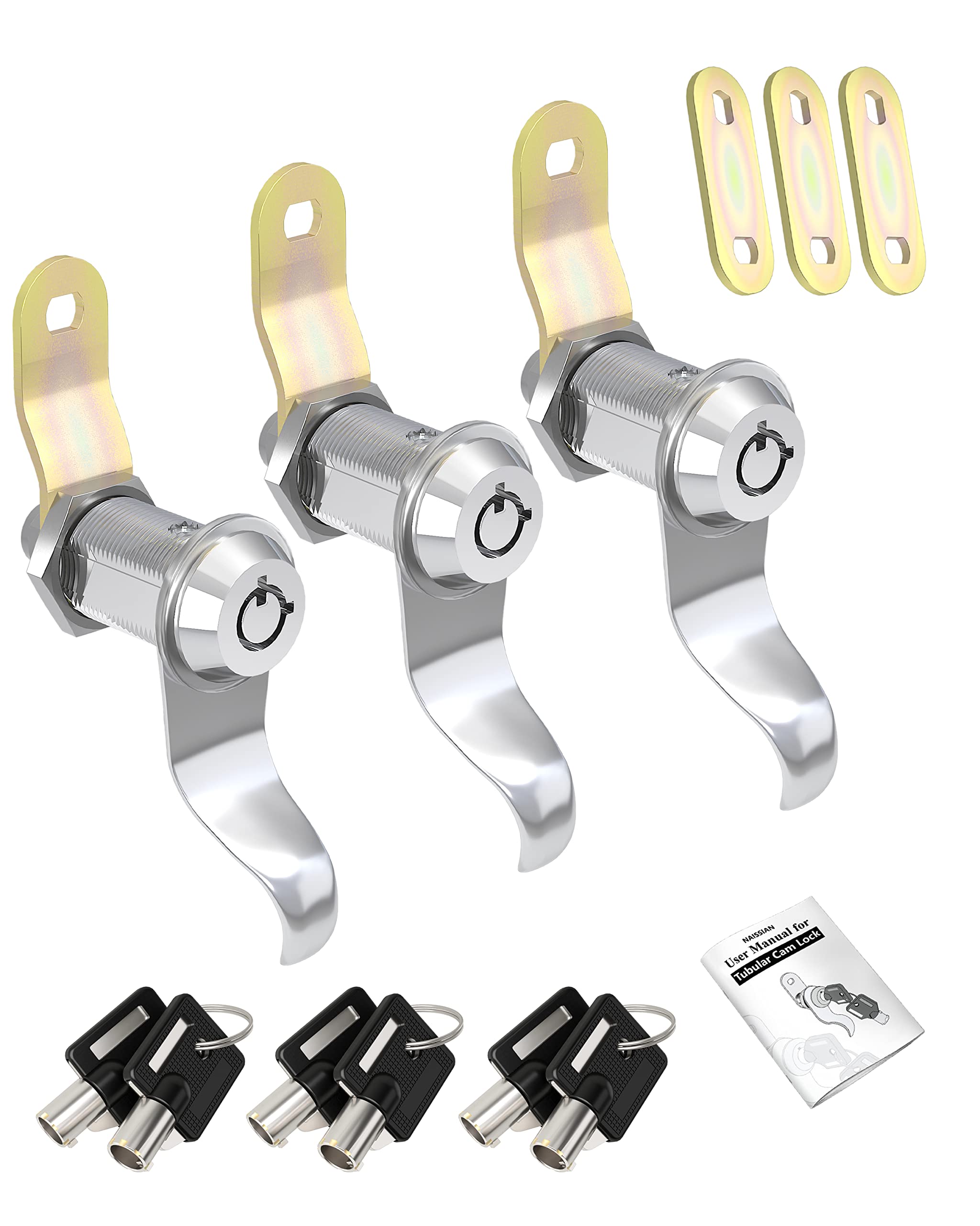 Naissian Rv Locks For Storage Door 1 1/8 Inch, Camper Storage Locks For Travel Trailer Compartment Cabinet Drawer With Keys 1 1/8', Pack Of 3 Locks With 6 Keyed Alike With Manual