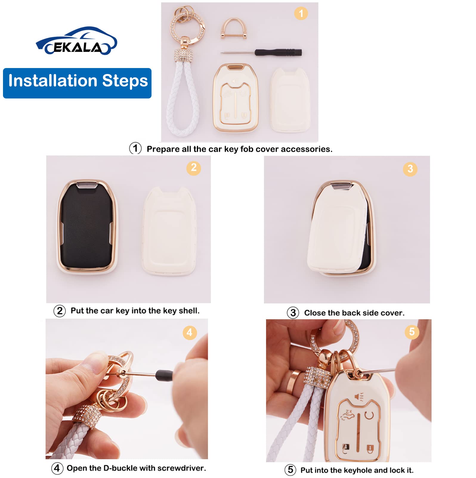 Ekala For Chevy Gmc Key Fob Cover With Keychain Lanyard, 5 Buttons Soft Tpu Keys Shells Compatible With 2019 2020 2021 2022 2023 Chevy Silverado Tahoe Suburban Gmc Sierra Acadia Terrain(Gmcc-5)