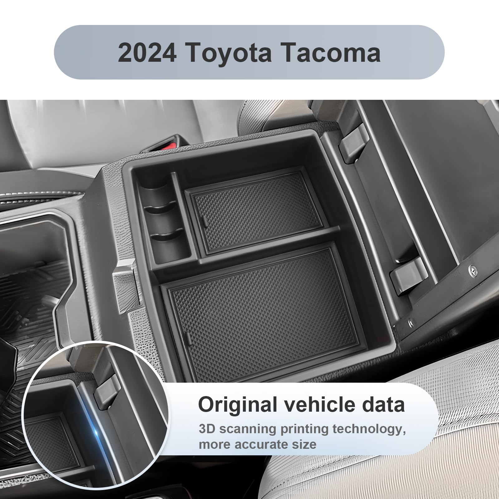 Sktu For 2024 2025 Toyota Tacoma Center Console Organizer 2024 2025 Tacoma (Sr/Sr5/Trd/Limited/Trailhunter/Trd Pro) Console Tray Toyota Tacoma 2024 2025 Accessories With Coin Holder (Black)