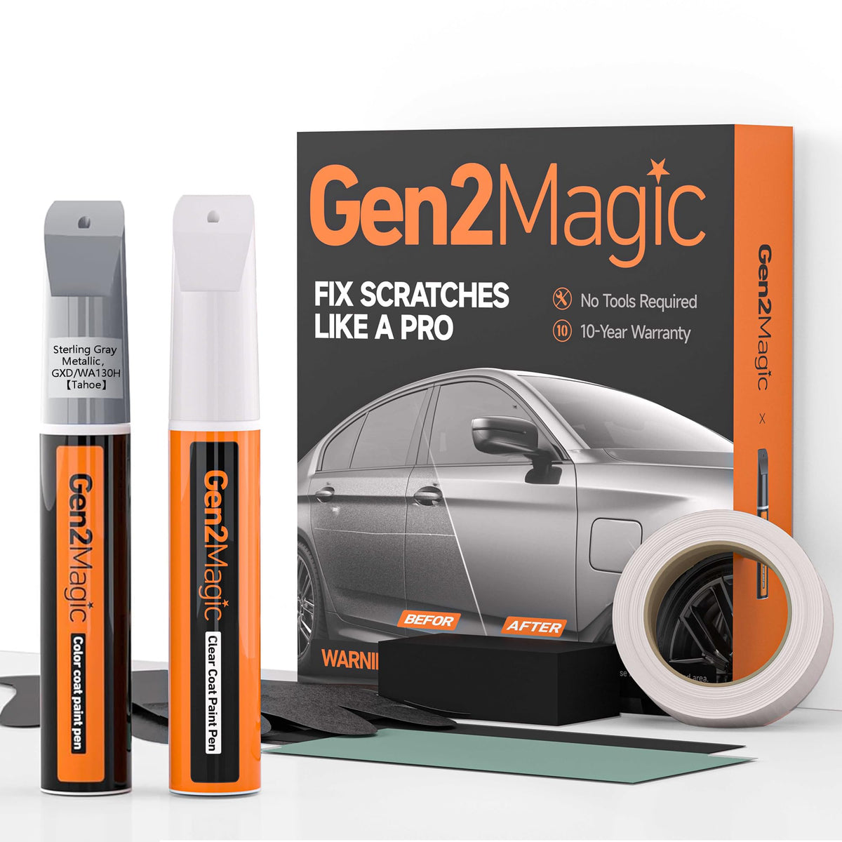 Sterling Gray Metallic Touch Up Paint Pen Kit Compatible with Chevy [Clear Coat Included], GXD/WA130H Color Match for Scratches,