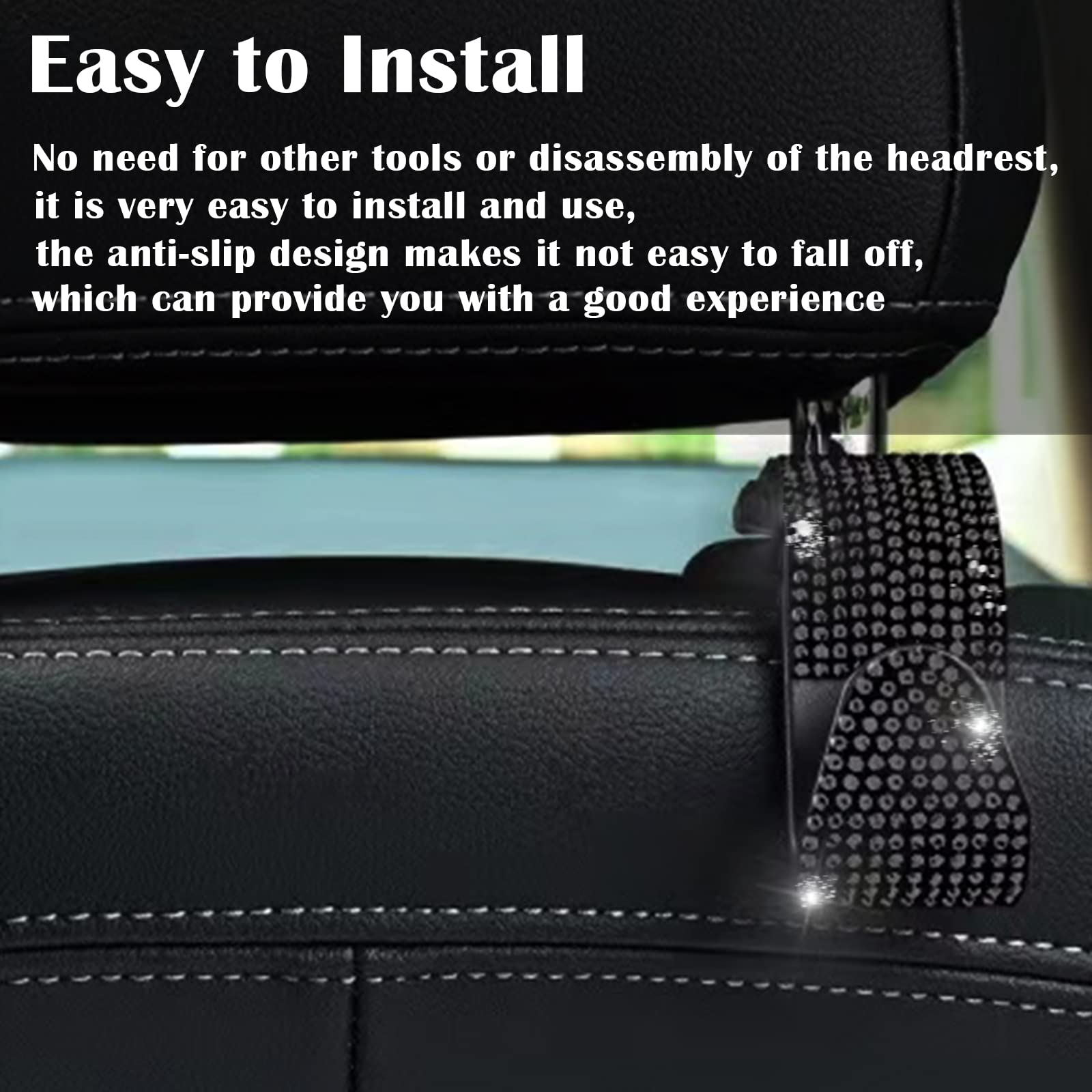 Osifit 2Pcs Car Seat Hooks - Bling Rhinestone Headrest Hooks With Universal Design - Perfect For Holding Handbags, Clothes, Purs
