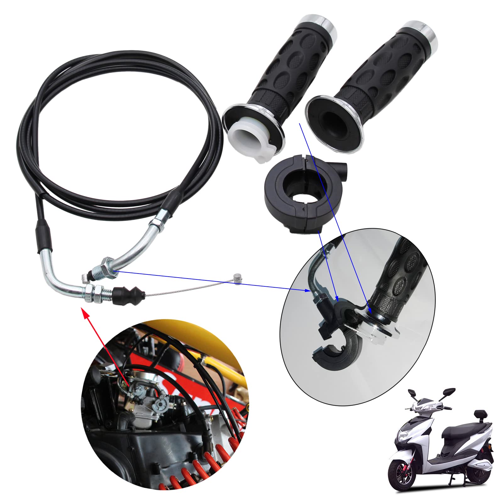 Yd-Ps001 Throttle Twist Grip Set With 78' Scooter Throttle Cable For Gy6 50Cc 80Cc 125Cc 150Cc Scooters, Motorcycles, Mopeds And Atvs With Gy6/157Qmj Engine