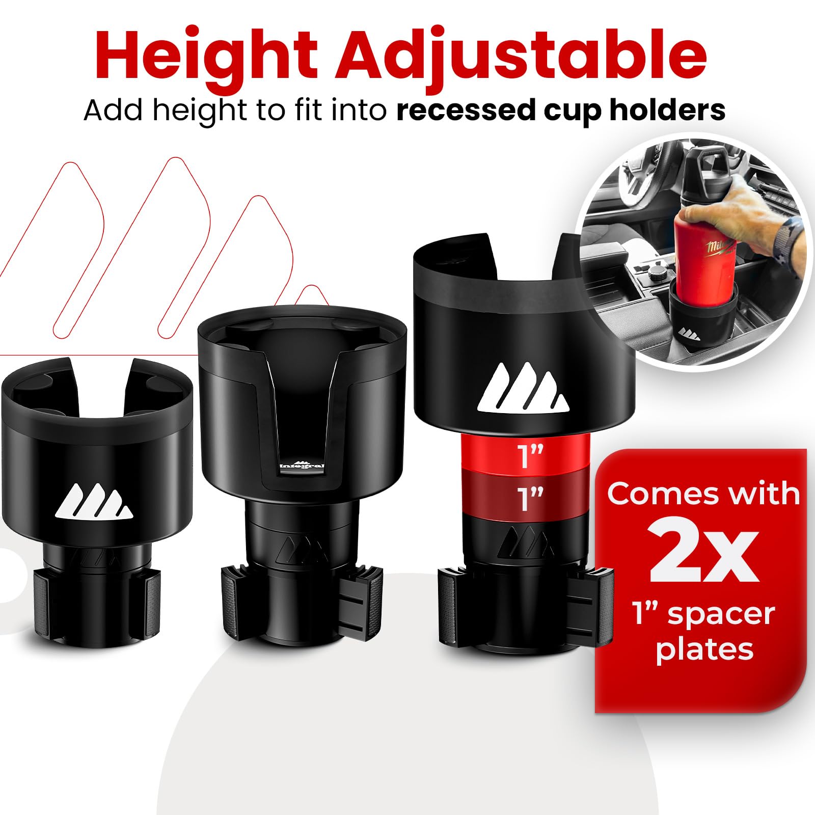 [Upgraded] Integral Ultimate Car Cup Holder Expander - Adjustable Base - Organizer & Expander For Vehicles - Compatible With Mug