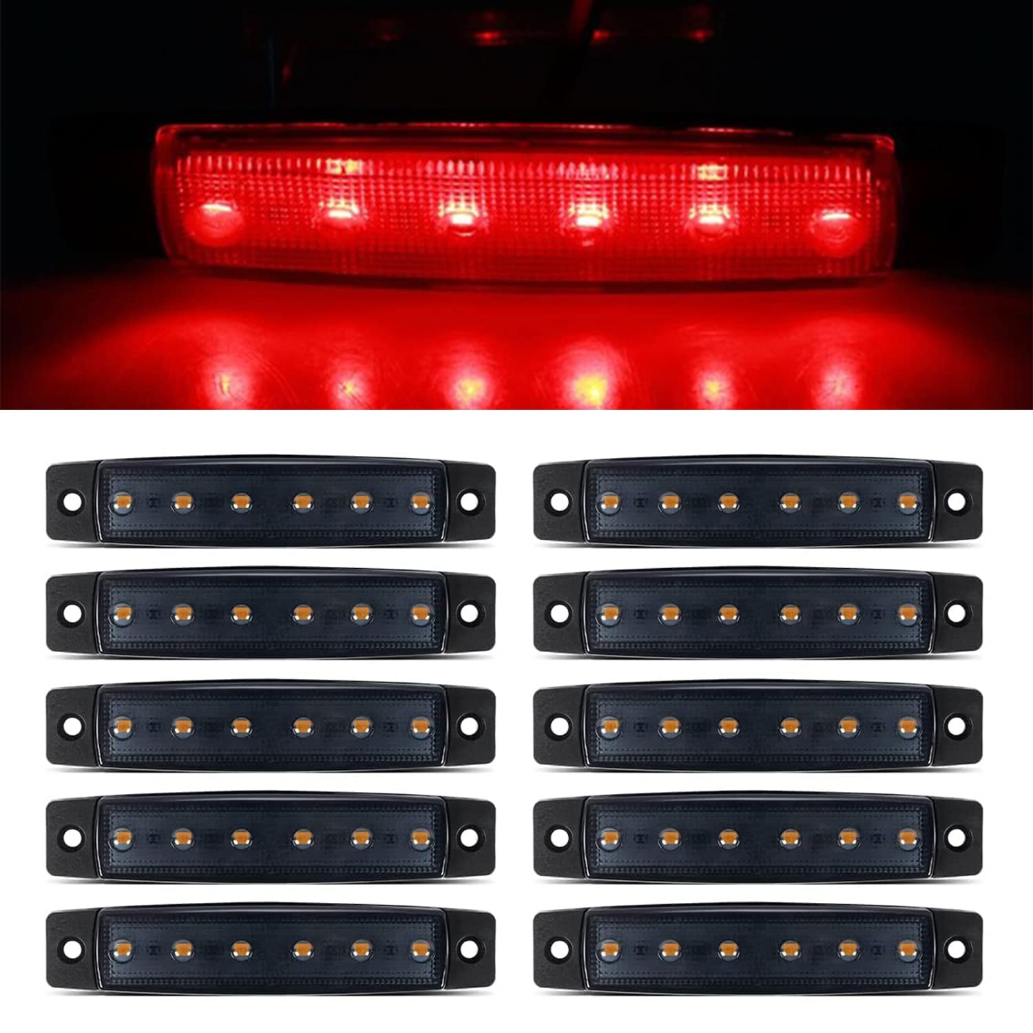 10Pack 12V Smoked Red Led Trailer Marker Lights 3.8 '' Side Marker Clearance Light Bar Front Rear Signal Indicator Light Strip W