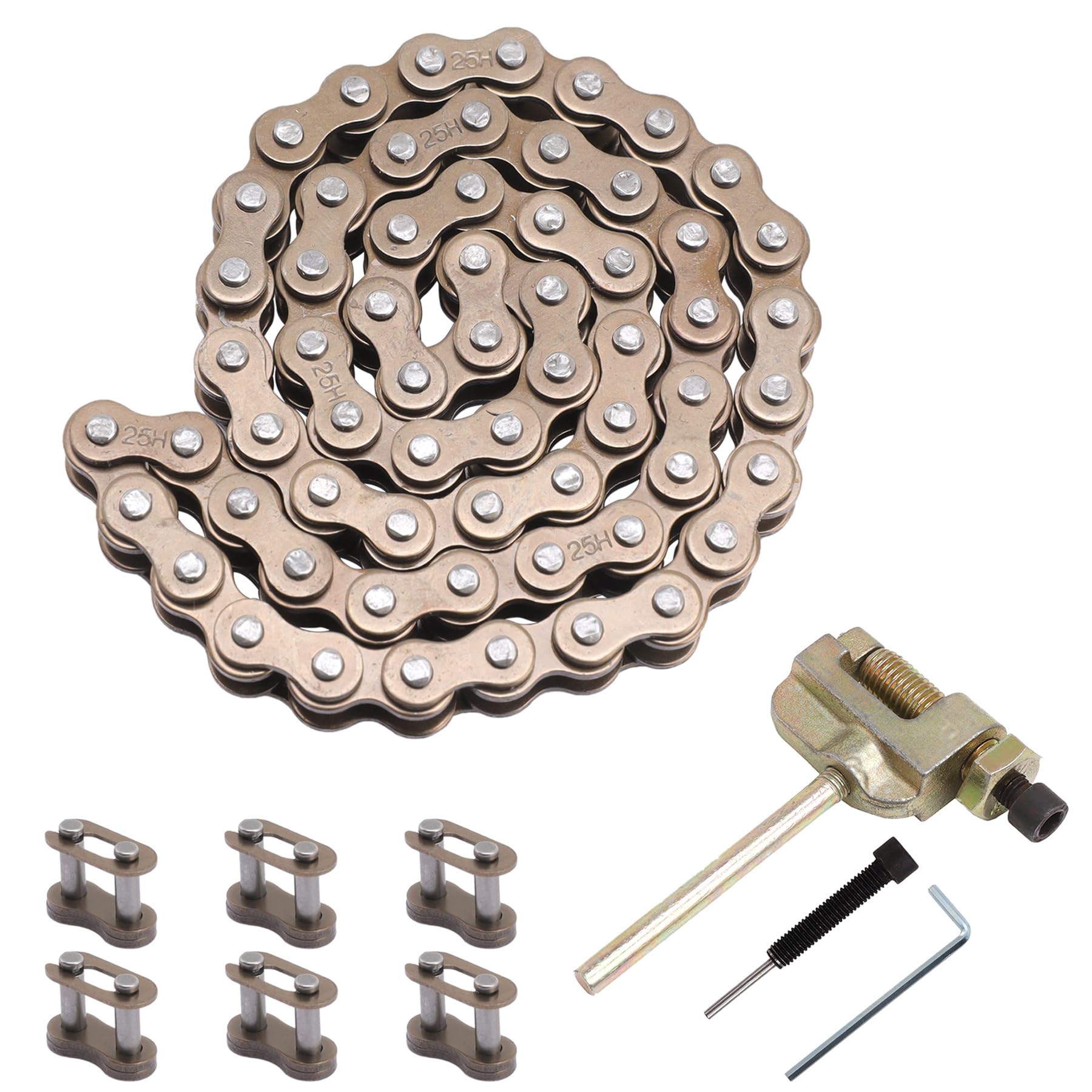 Stylemafia 25H 62 Links Starter Chain+ Chain Breaker, 25H 62 Links Starter Chain Rear Sprocket with Master Link fit for 50cc 70c