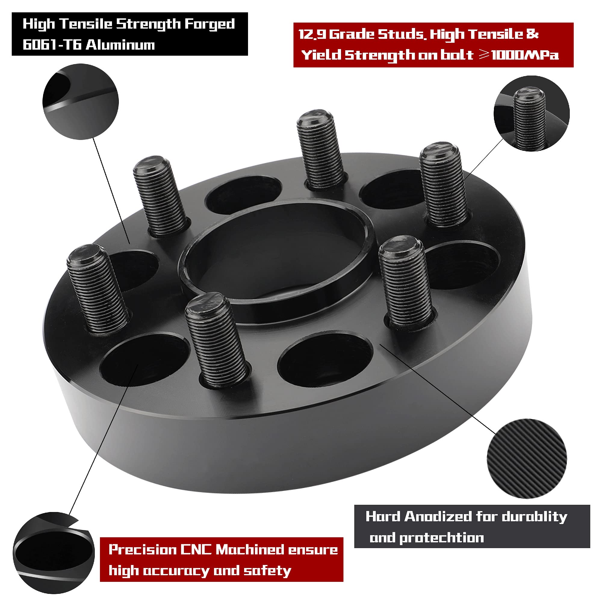Richeer 6X5.5 Hub Centric Wheel Spacers With For Tacoma 4Runner Tundra Fortuner Ventury Gx470 Gx460, 4Pcs 1 Inch Forged 6X139.7Mm Wheel Spacers With 12X1.5 Studs & 106Mm Center Bore