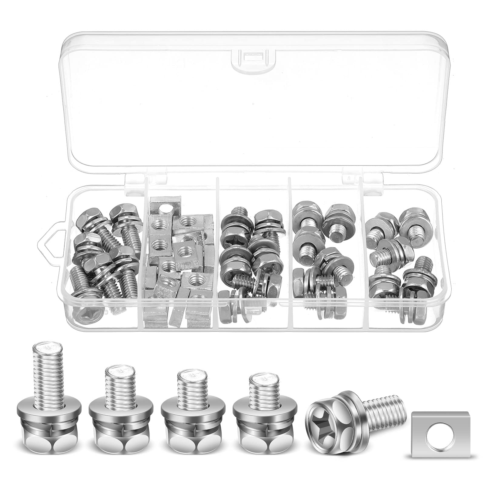 48 Pack Motorcycle Battery Terminal Nuts and Bolt Kit M6 x 10 mm 12 mm 16 mm 20 mm Bolt Square Nut Kit Stainless Steel Motorcycl