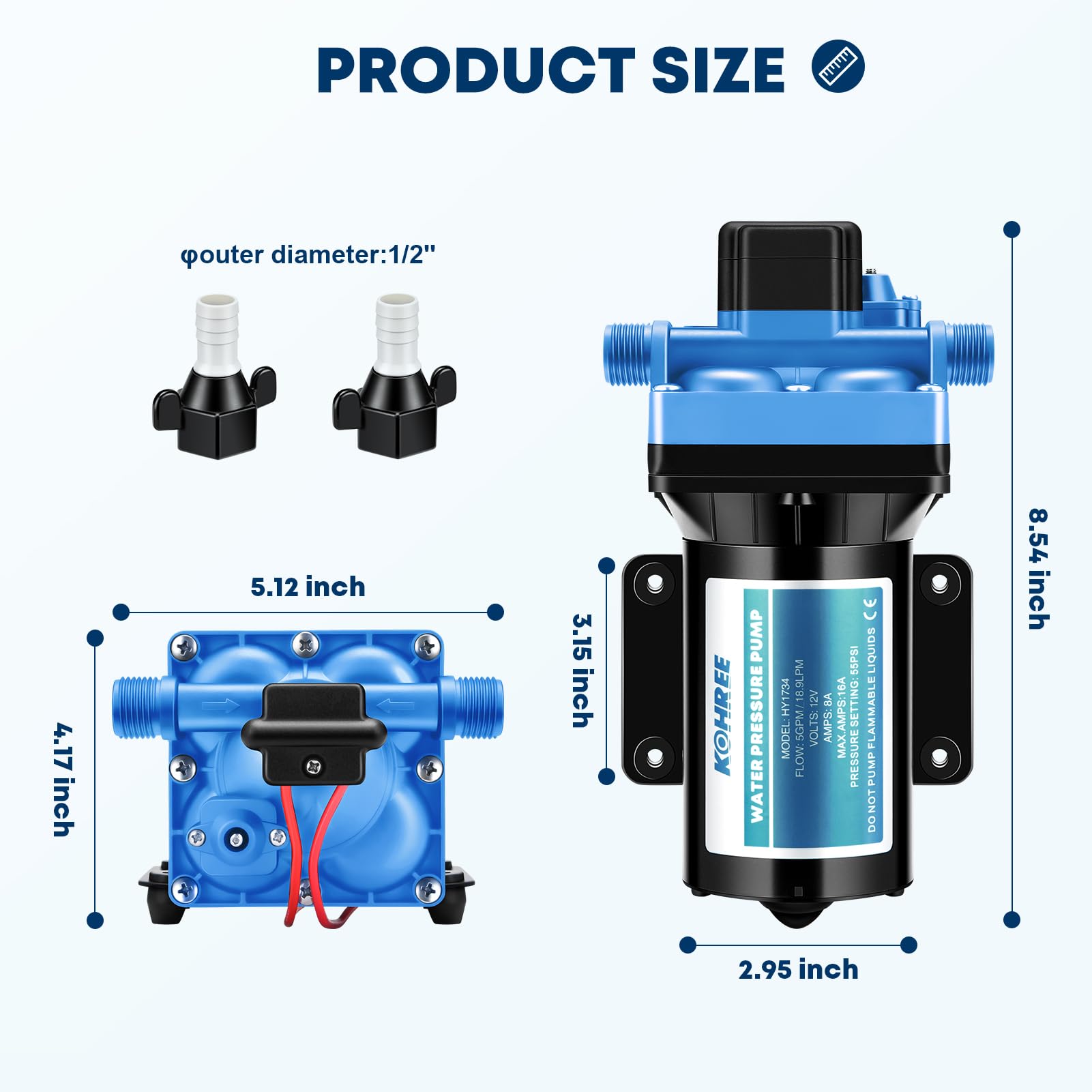 Kohree Rv Fresh Water Pump 5.5Gpm 55Psi 12V Dc Diaphragm Water Pump With Pressure Switch For Rv, Marine, Yacht, Caravan.