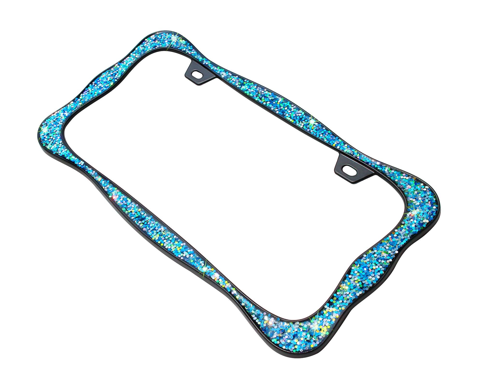 Creathome 3D Shining License Plate Frame, Black Powder Coated With Chunky Gliter, Pure Zinc Alloy Metal