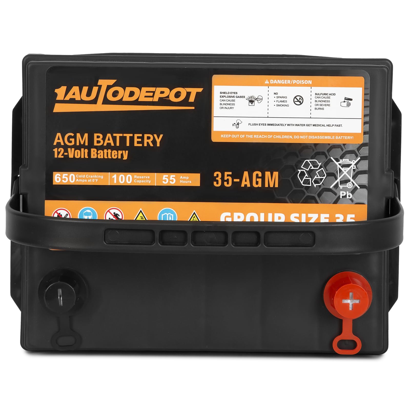 1Autodepot Bci Group 35 Car Battery, 12V 55Ah Automotive Battery Premium Maintenance Free Agm Batteries, 650Cca, 100Rc, 36 Month