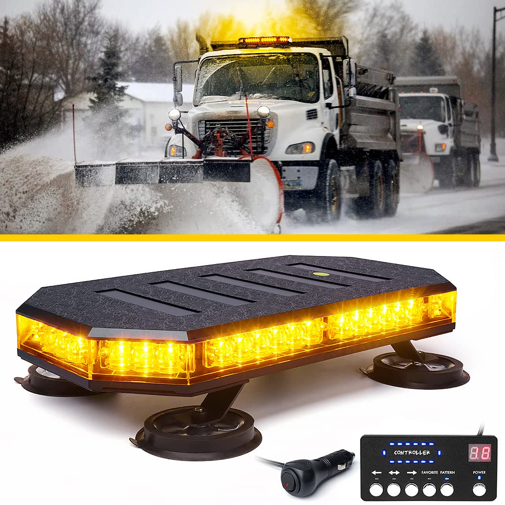 Lumenix 42 Led Rooftop Strobe Beacon Light Bar, High Bright Hazard Warning Flashing Plow Light With Synchronous Controller For Construction Vehicles, Tow Trucks, Postal Cars, Snowplow (Amber)