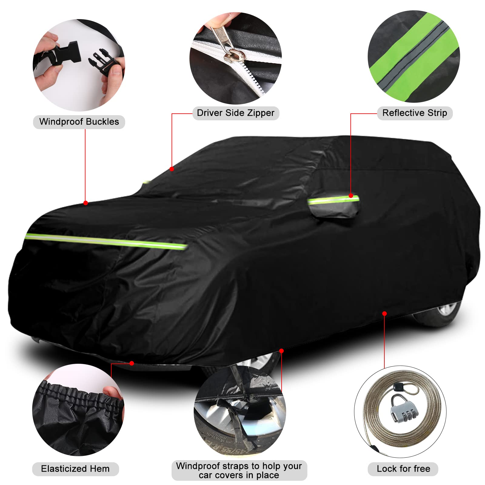 Waterproof Car Cover Compatible with Toyota 4Runner 2002-2020 2021 2022 2023, 210T Car Covers with Zipper Door Reflective Strips