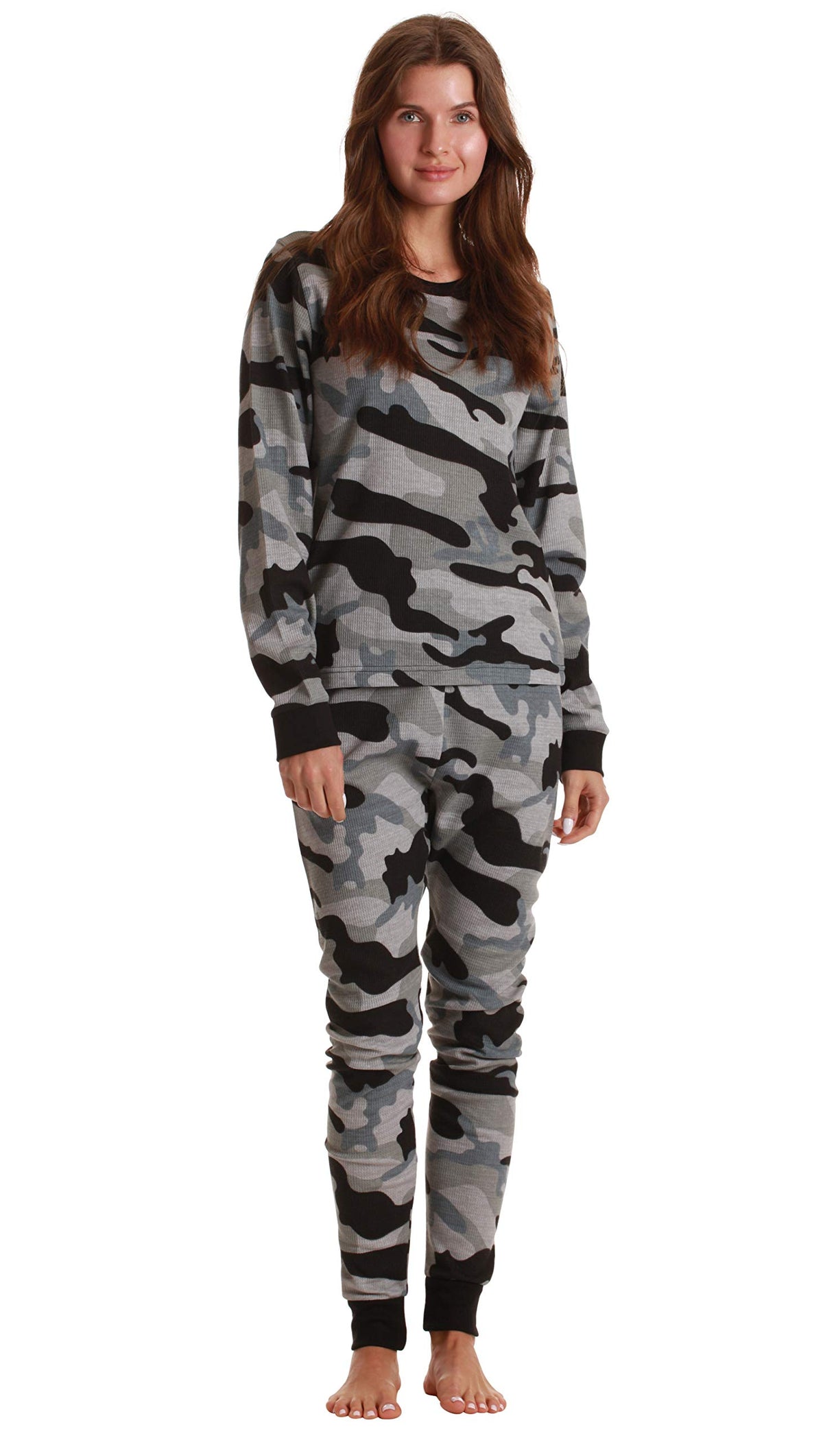 Just Love Printed Thermal Crew Neck Pajamas Set 6874-10512-S Camouflage - Black