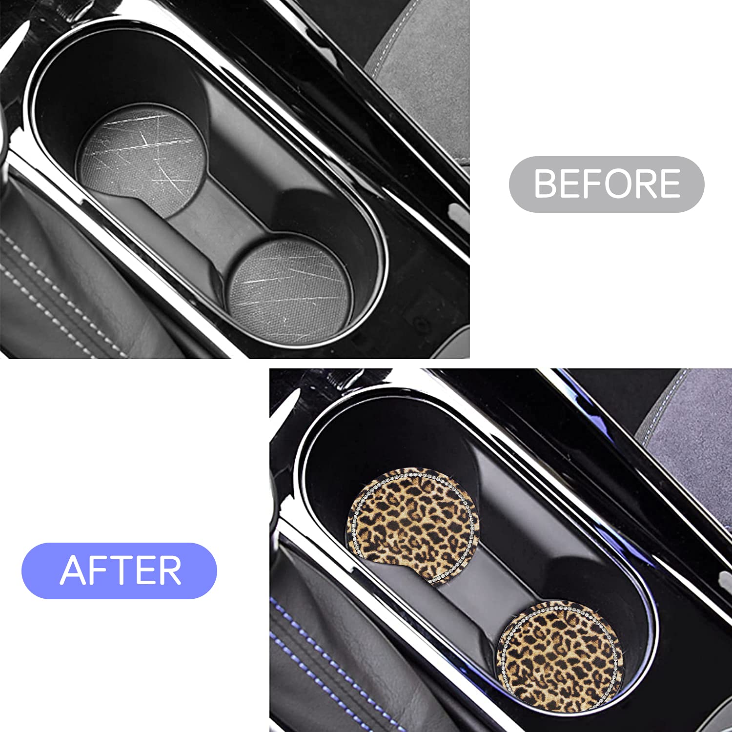 2.75'' Car Cup Holder Coaster Car Coasters Leopard Print Bling Accessories Rhinestone Anti Slip Insert Coaster Suitable For Most