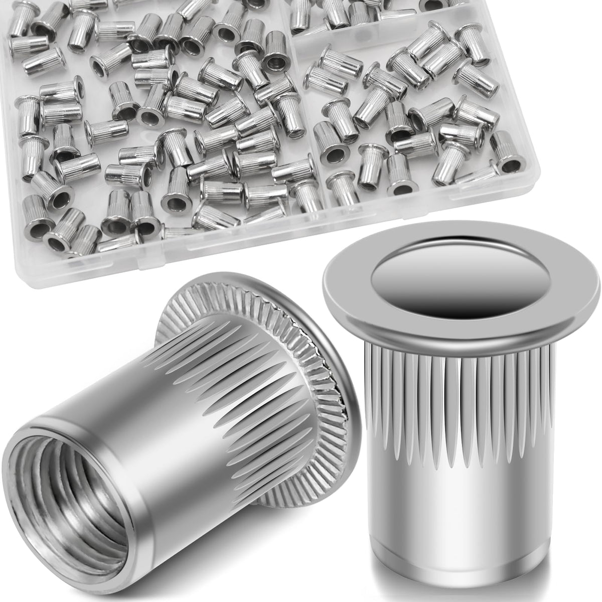 Vifmy 10-24 Unc Rivet Nut, 95Pcs 304 Stainless Steel Flat Head Rivnut Threaded Insert Nutsert