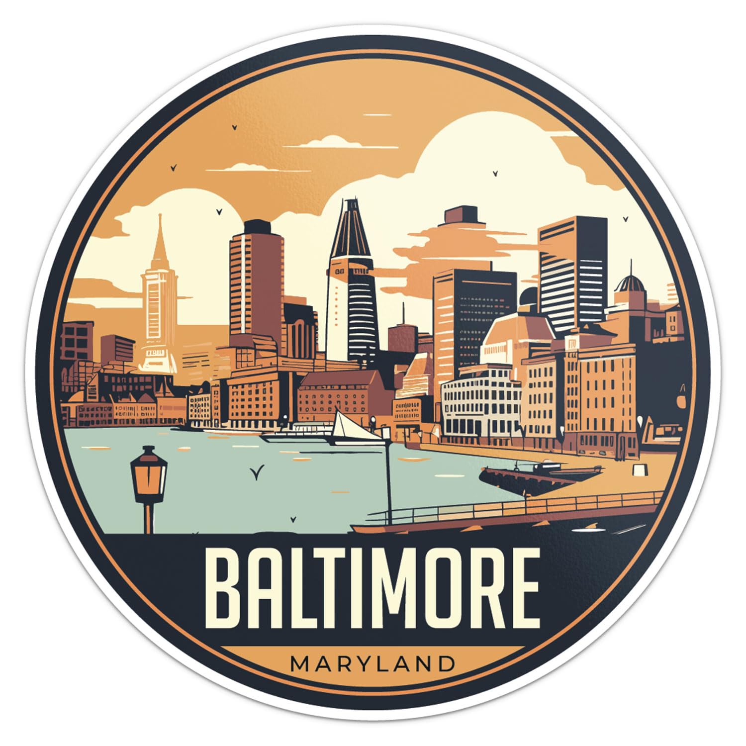 Baltimore City Sticker - Waterproof Vinyl Decal for Car Bumper, Laptop, Water Bottle, Wall, and Window, Size - 3'' Longer Side
