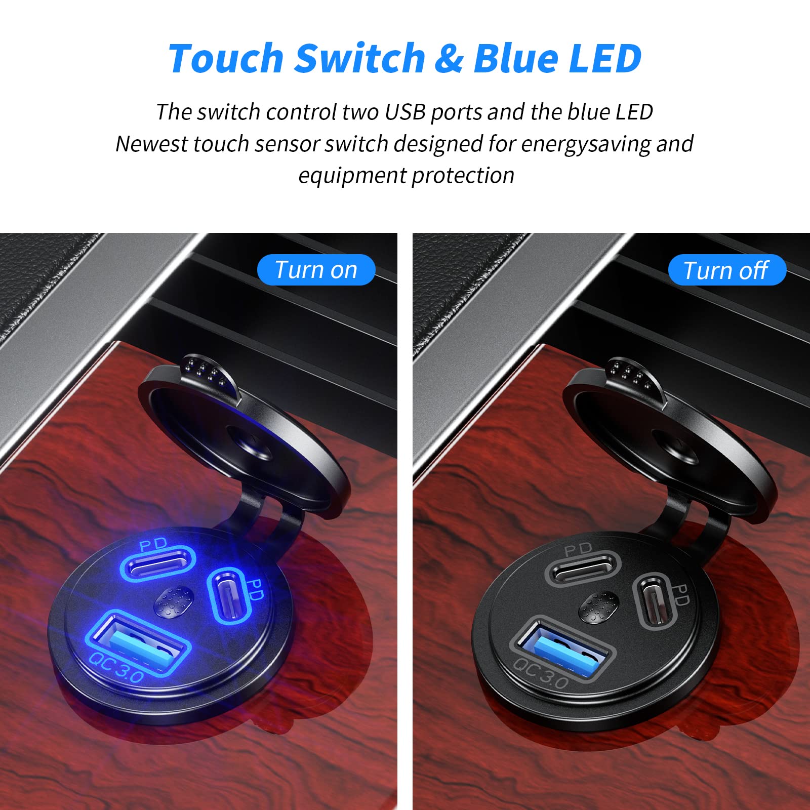 Kewig 12V Usb Outlet Car Charge, 108W Super Fast Dual Pd3.0 & Qc3.0 3-Port Multiple Usb Port For Car, Usb C Cigarette Lighter Replacement 12 Volt Socket Waterproof For Marine Motorcycle Rv Golf Cart