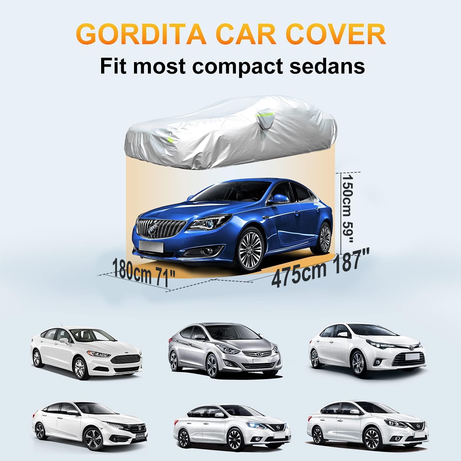 Gordita Car Cover Outdoor Full Exterior Covers Sedan Sun Uv Rain Snow Wind Protection Car Cover Universal Fit For Sedan (Length