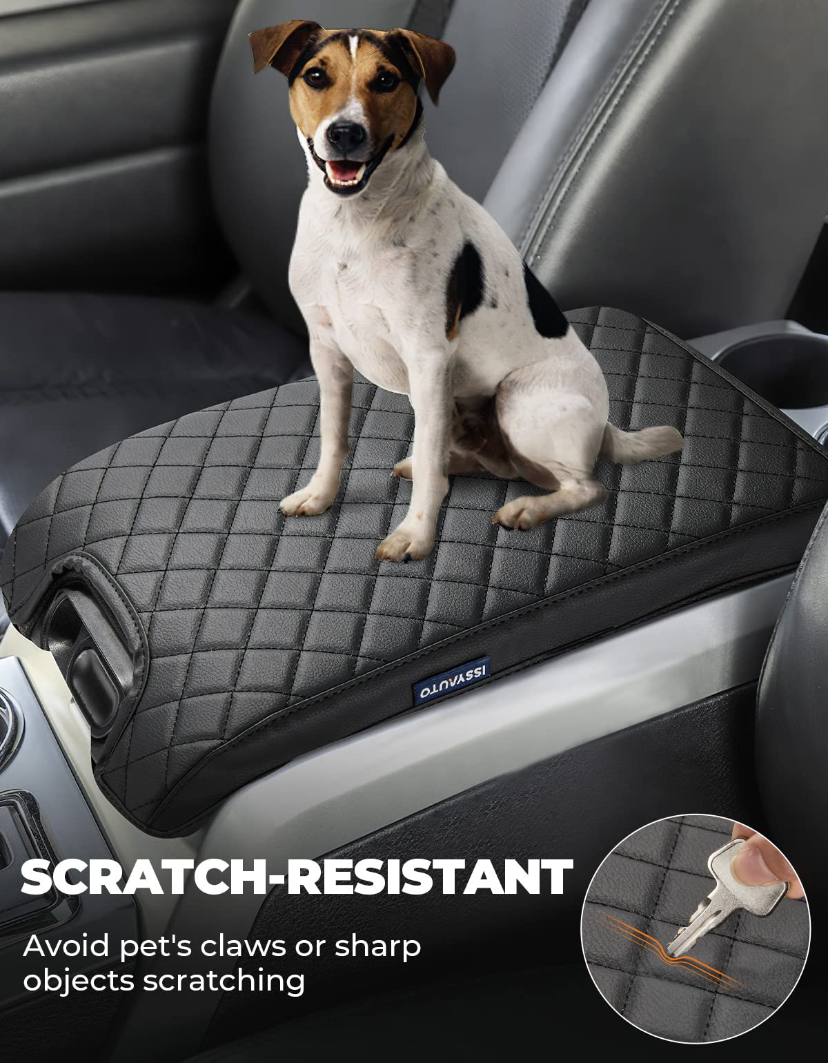ISSYAUTO Center Console Cover for 2009-2014 F150, Leather Armrest Lid, Durable Protective Cover